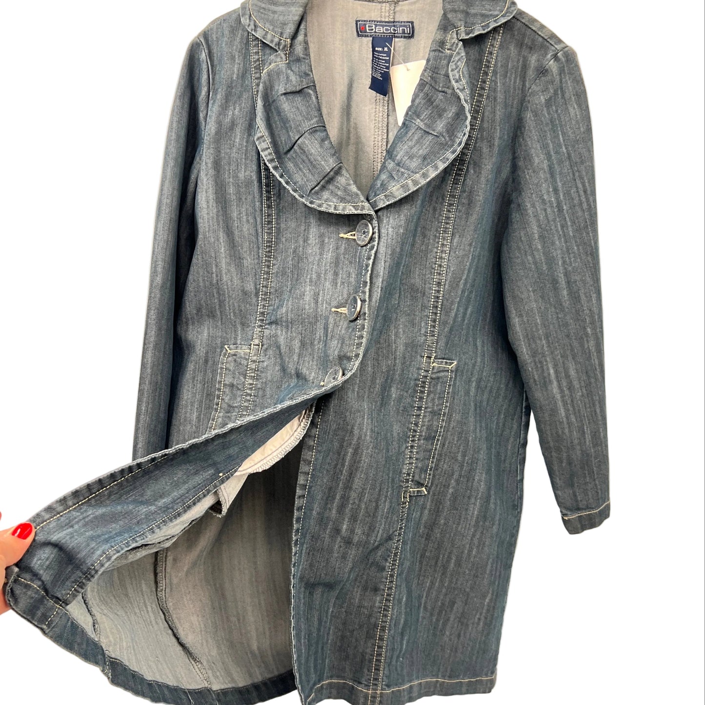 Bacinni Light Denim Ruffle Collar Coat