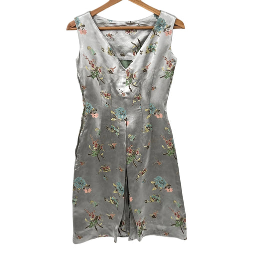 Vintage Floral Printed Cheongsam Back Plead Dress