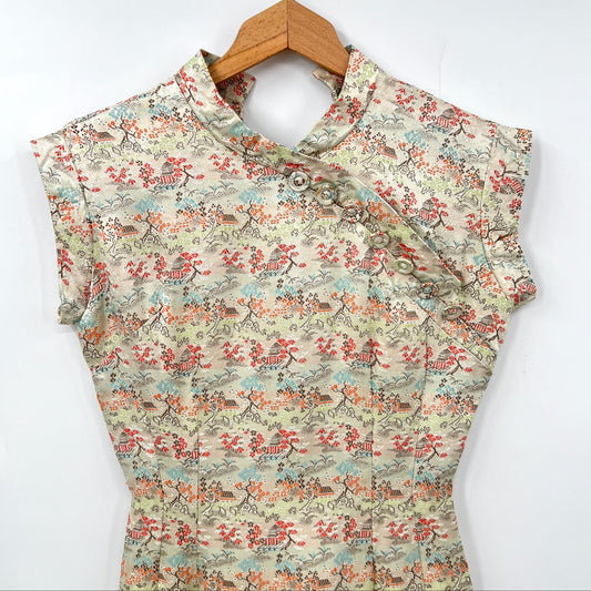 Vintage Cheongsam Village Print Dress/Tunic