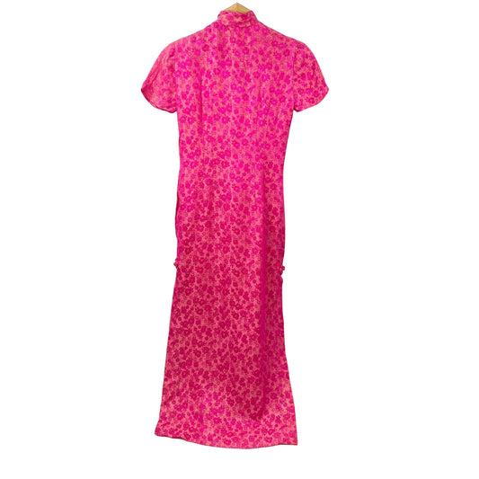 Vintage Hot Pink Metallic Details Cheongsam Dress