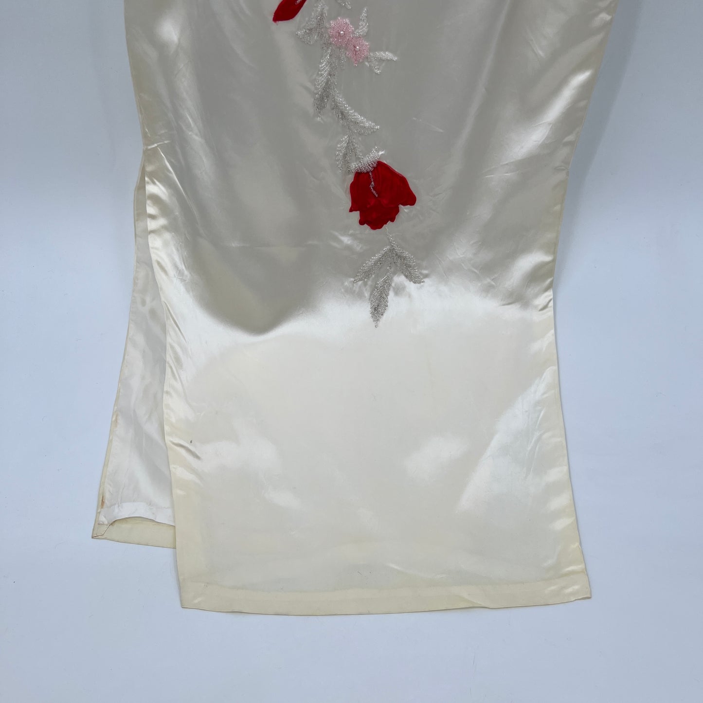 Vintage Silk Cheongsam Beaded & Puff Velvet Design Dress