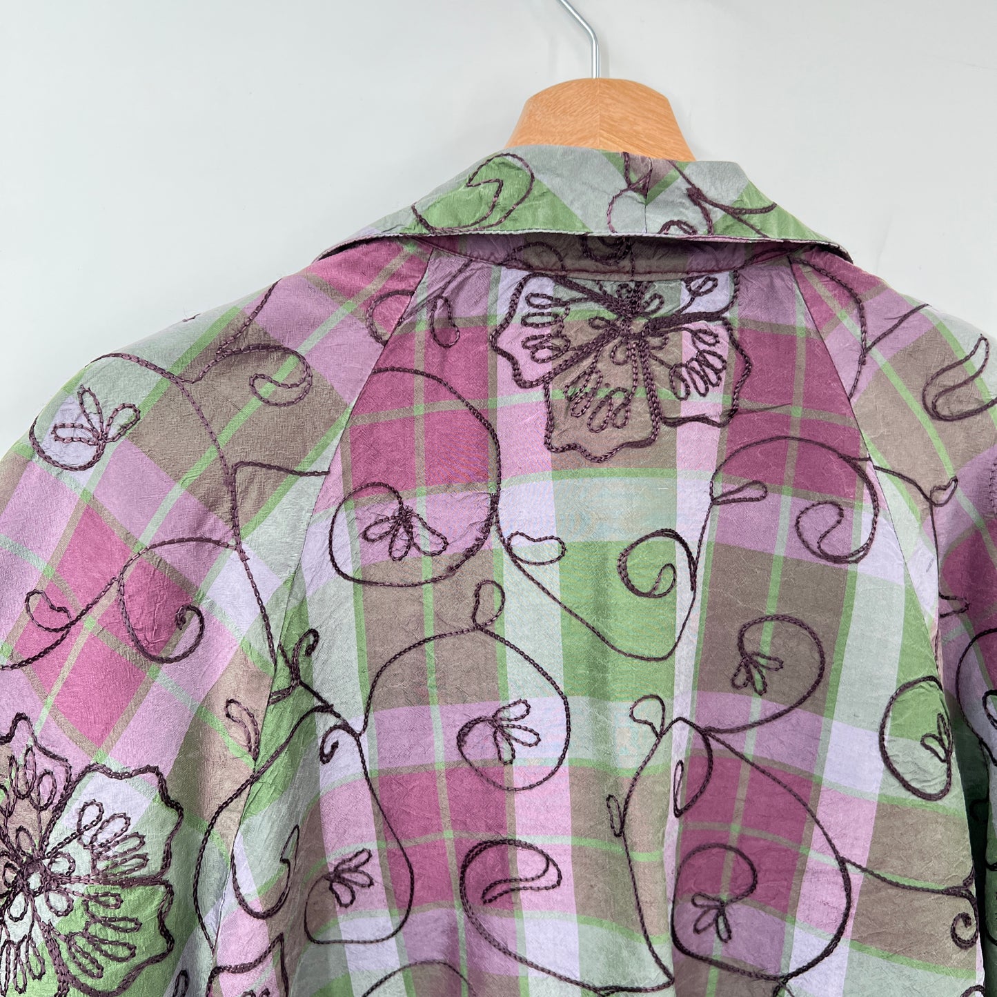 Coldwater Pure Silk Plaid Open Blazer Jacket