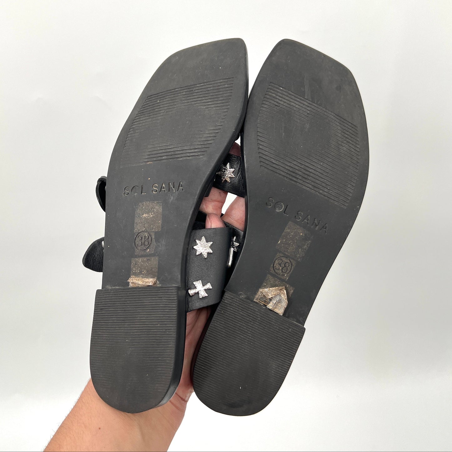 Sol Sana Leather Easwood Metal Studs Flat Sandals