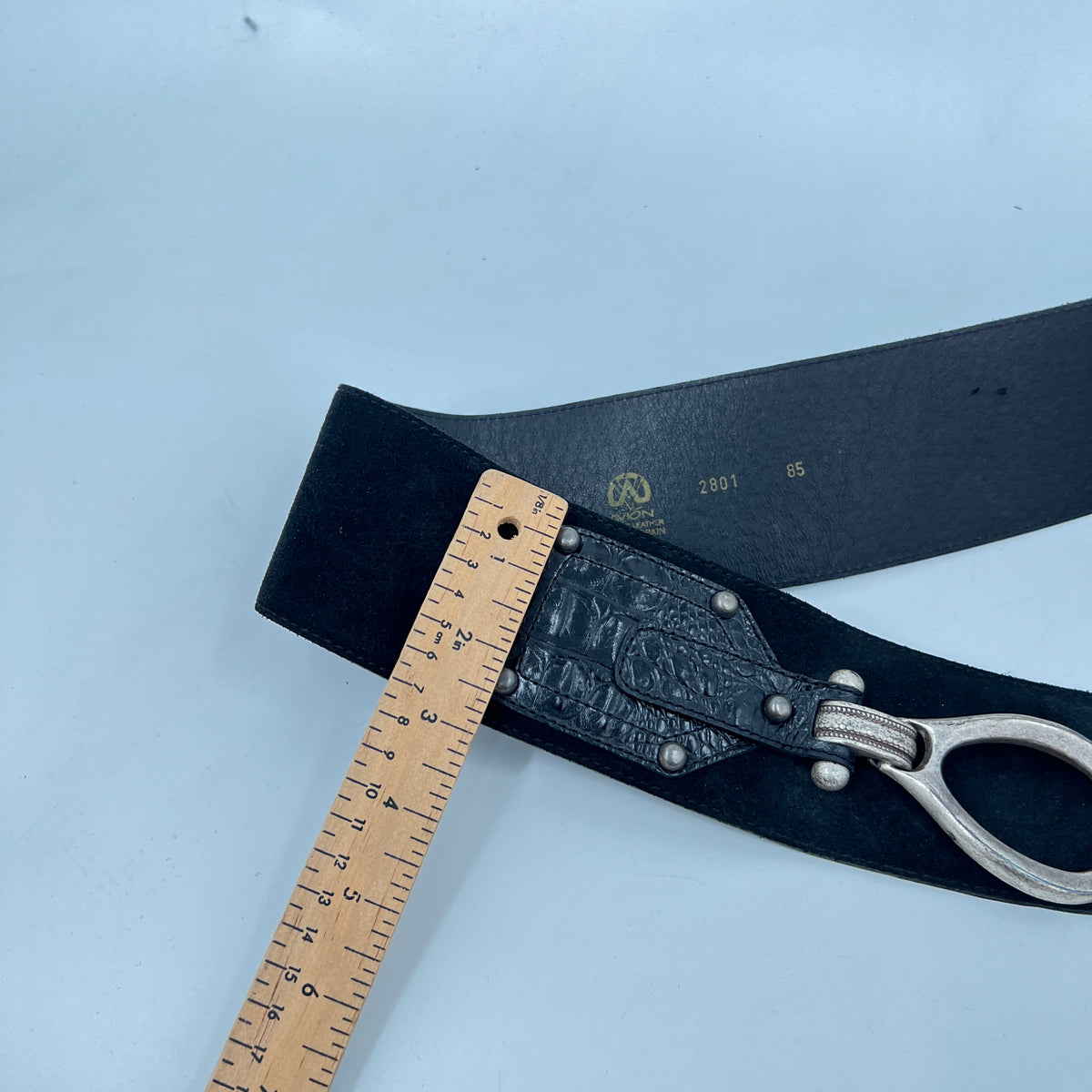 Avion Genuine Leather Metal Buckle Wide Belt