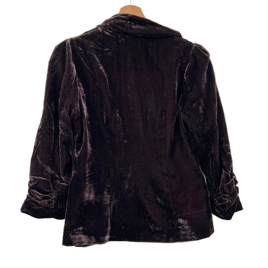 Elevenses Velour 3/4 Sleeves Drape Front Cropped Blazer