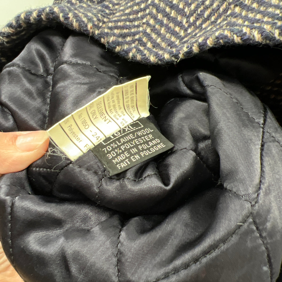 Vintage Herringbone Wool Blend Quilted Liner Jacket