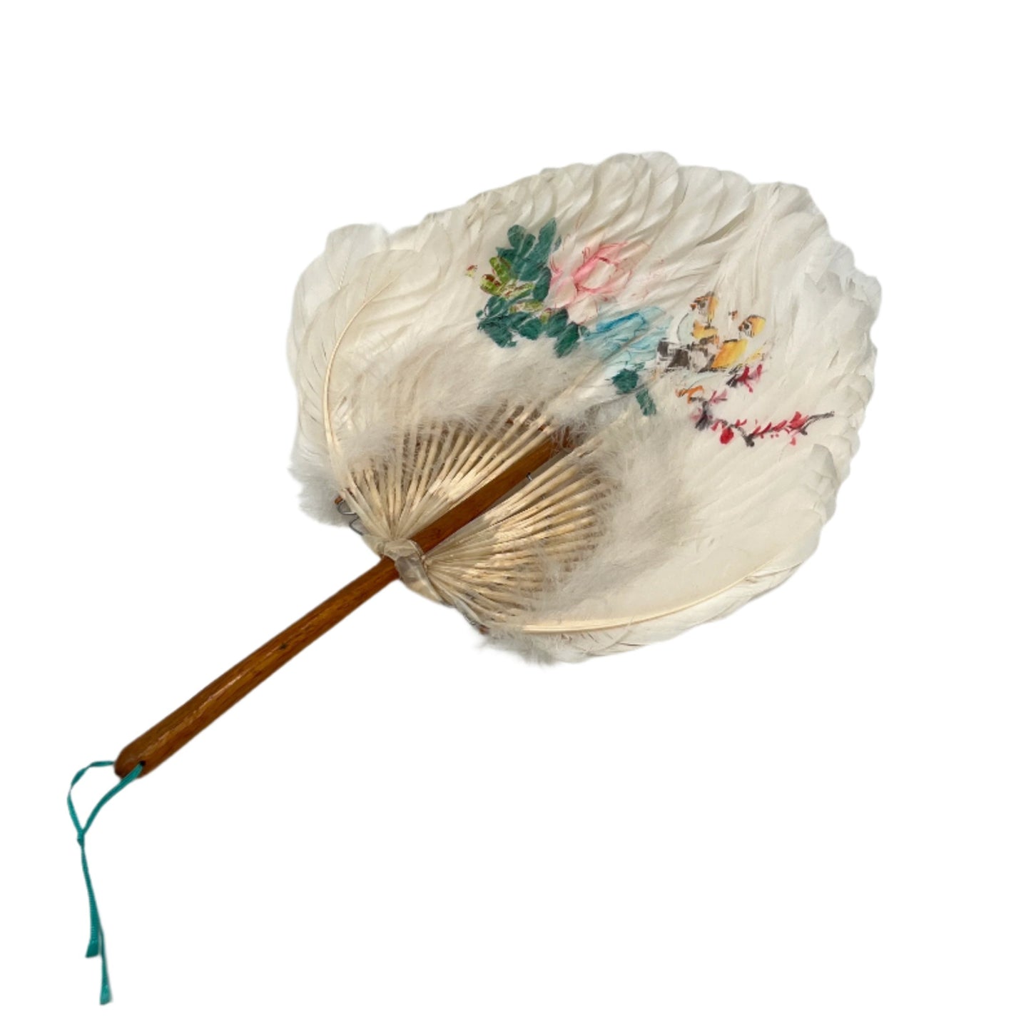 Vintage Feather Painted Hand Fan
