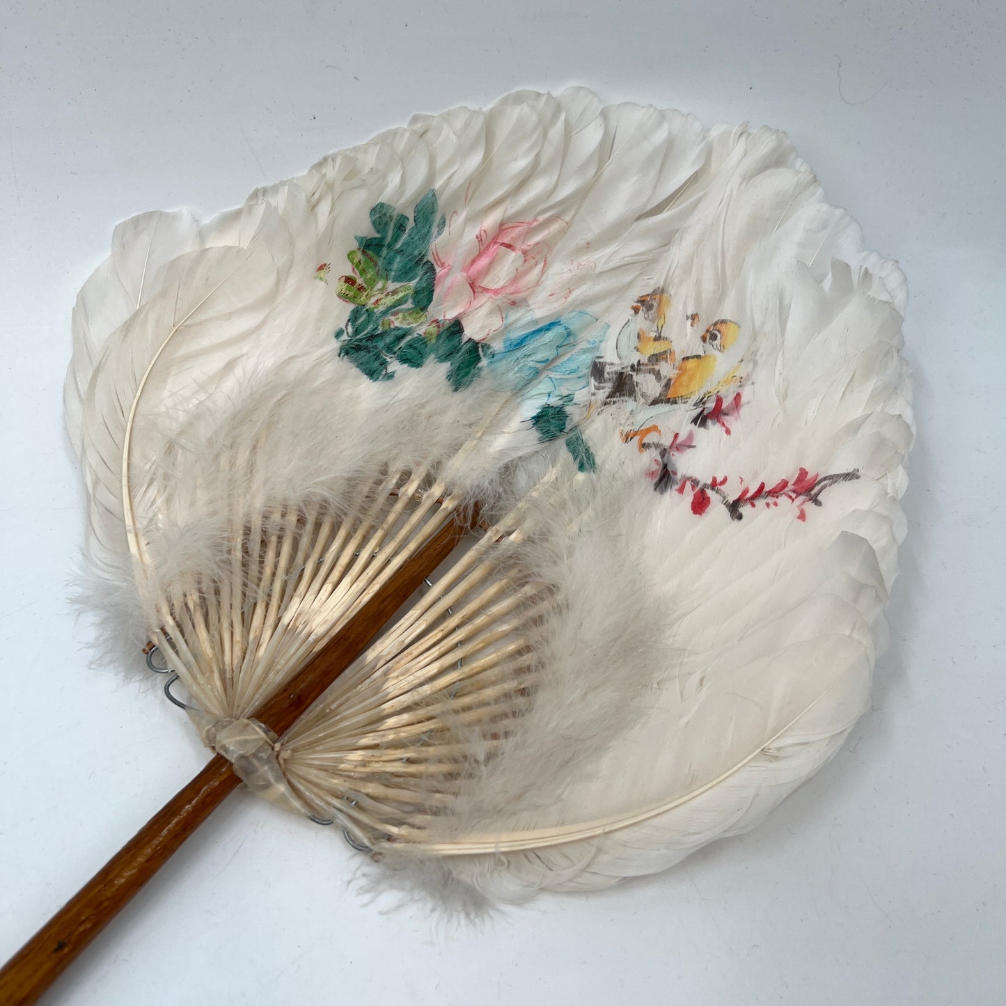 Vintage Feather Painted Hand Fan