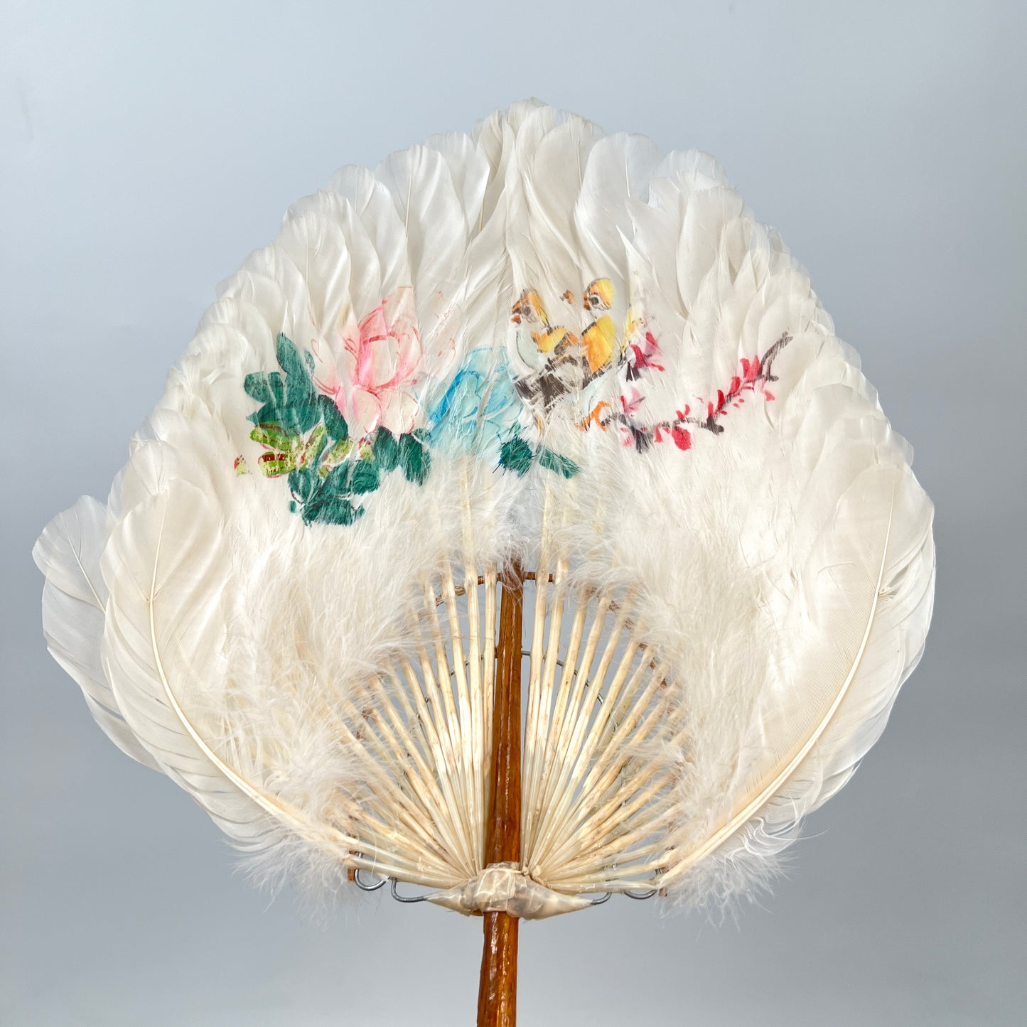Vintage Feather Painted Hand Fan