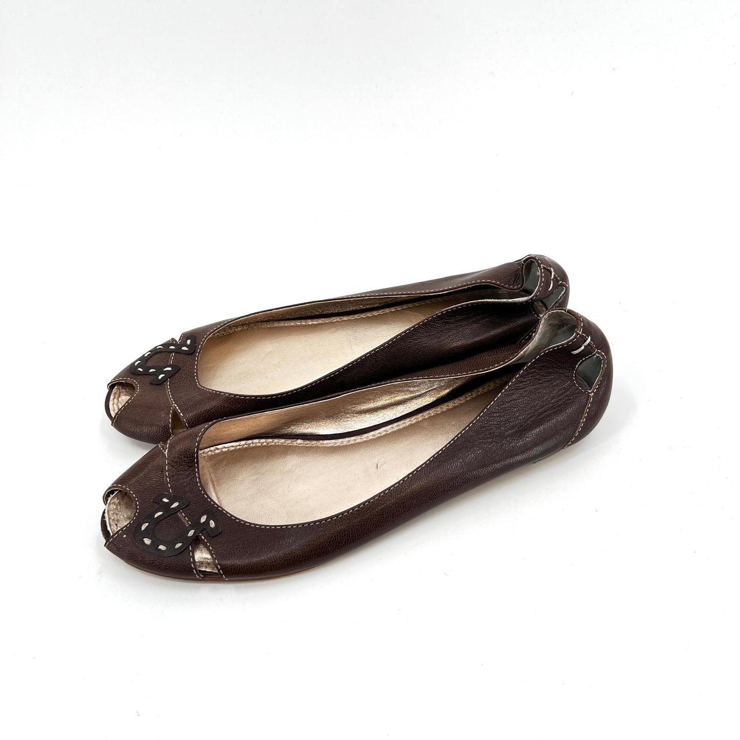 Y2K True Religion Leather Flats Peep-toe Sandals 7.5US