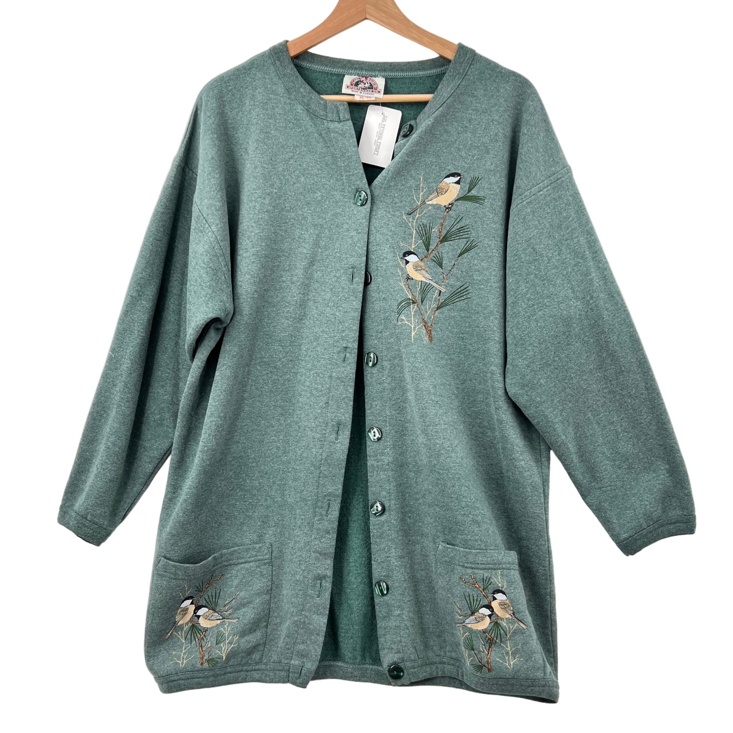 Vintage Birds Print Sweatshirt Cardigan