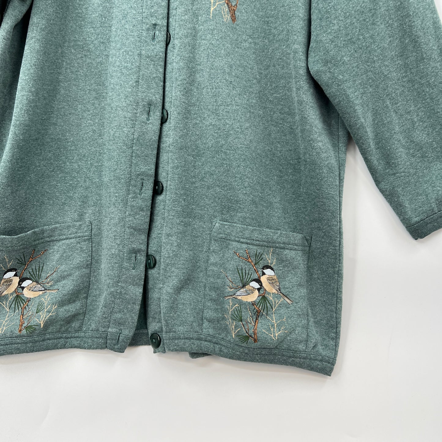 Vintage Birds Print Sweatshirt Cardigan