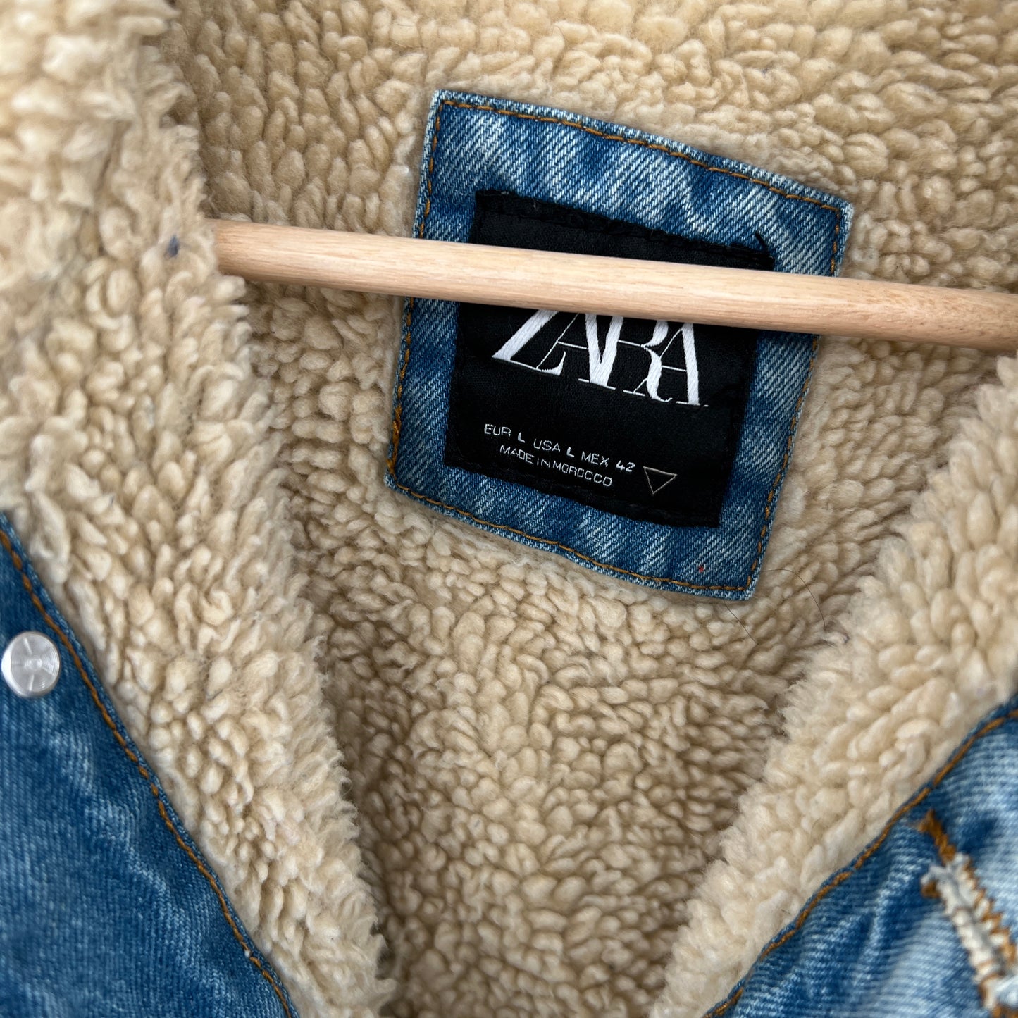 SOLD - Zara Sherpa Graffiti Denim Jacket L