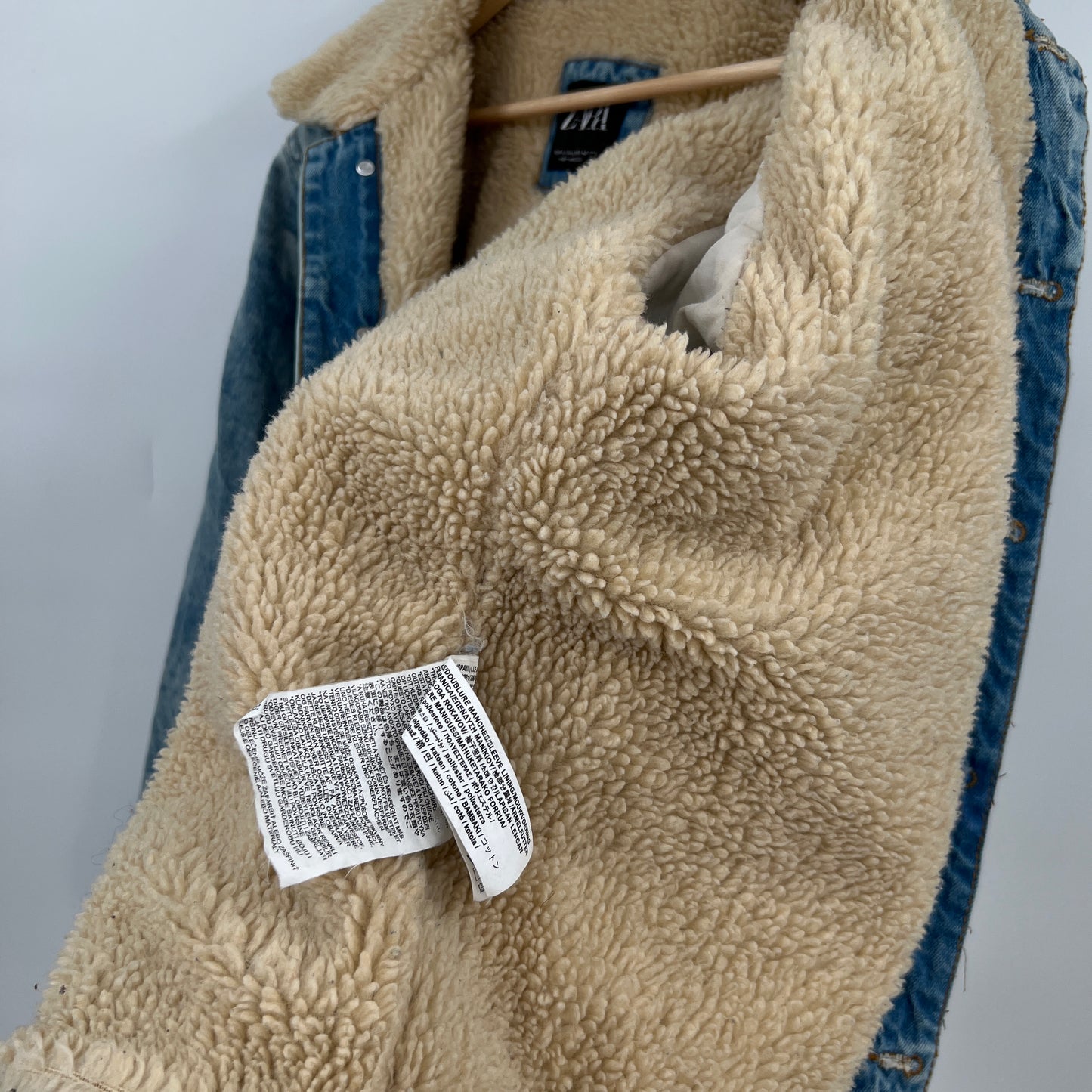 SOLD - Zara Sherpa Graffiti Denim Jacket L