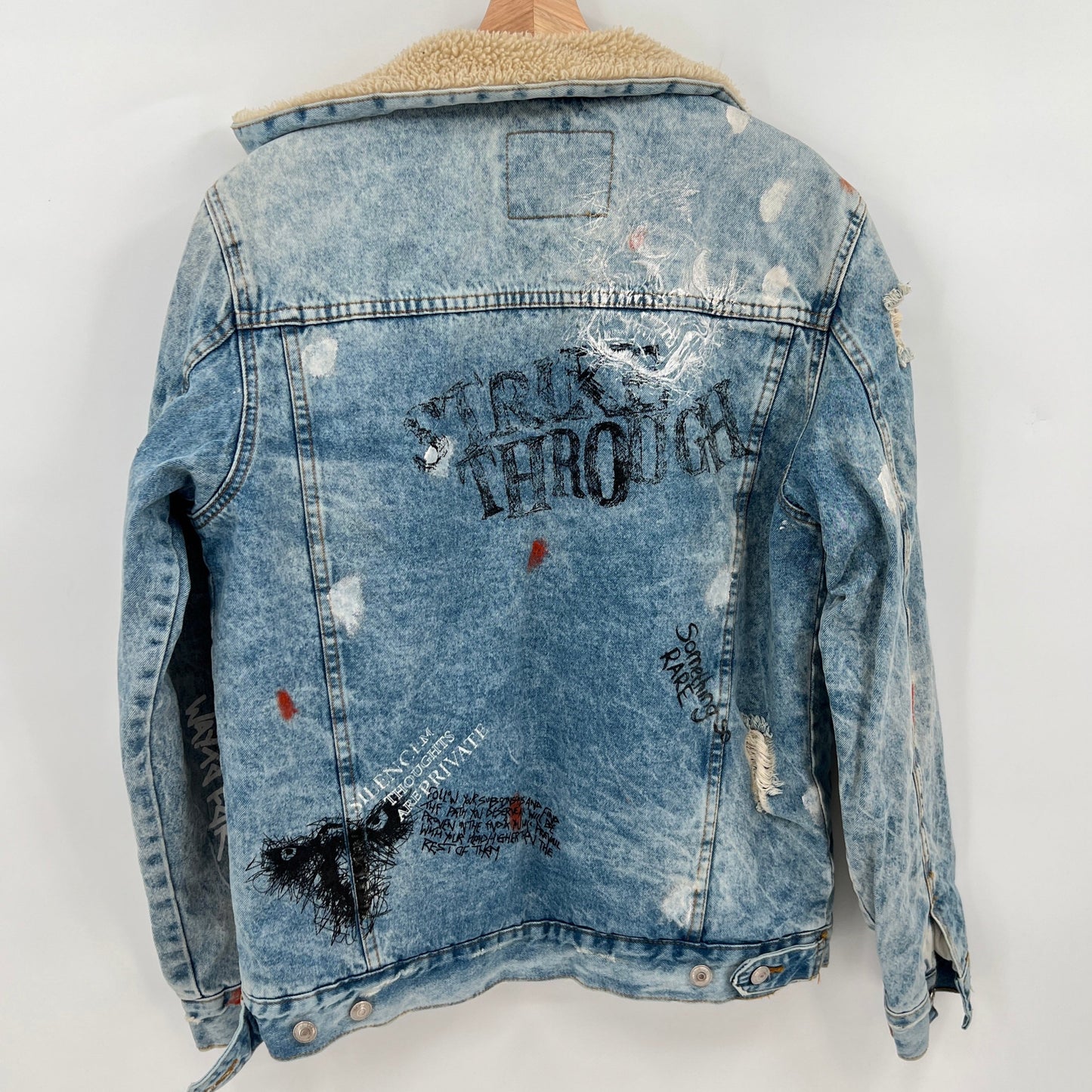 SOLD - Zara Sherpa Graffiti Denim Jacket L