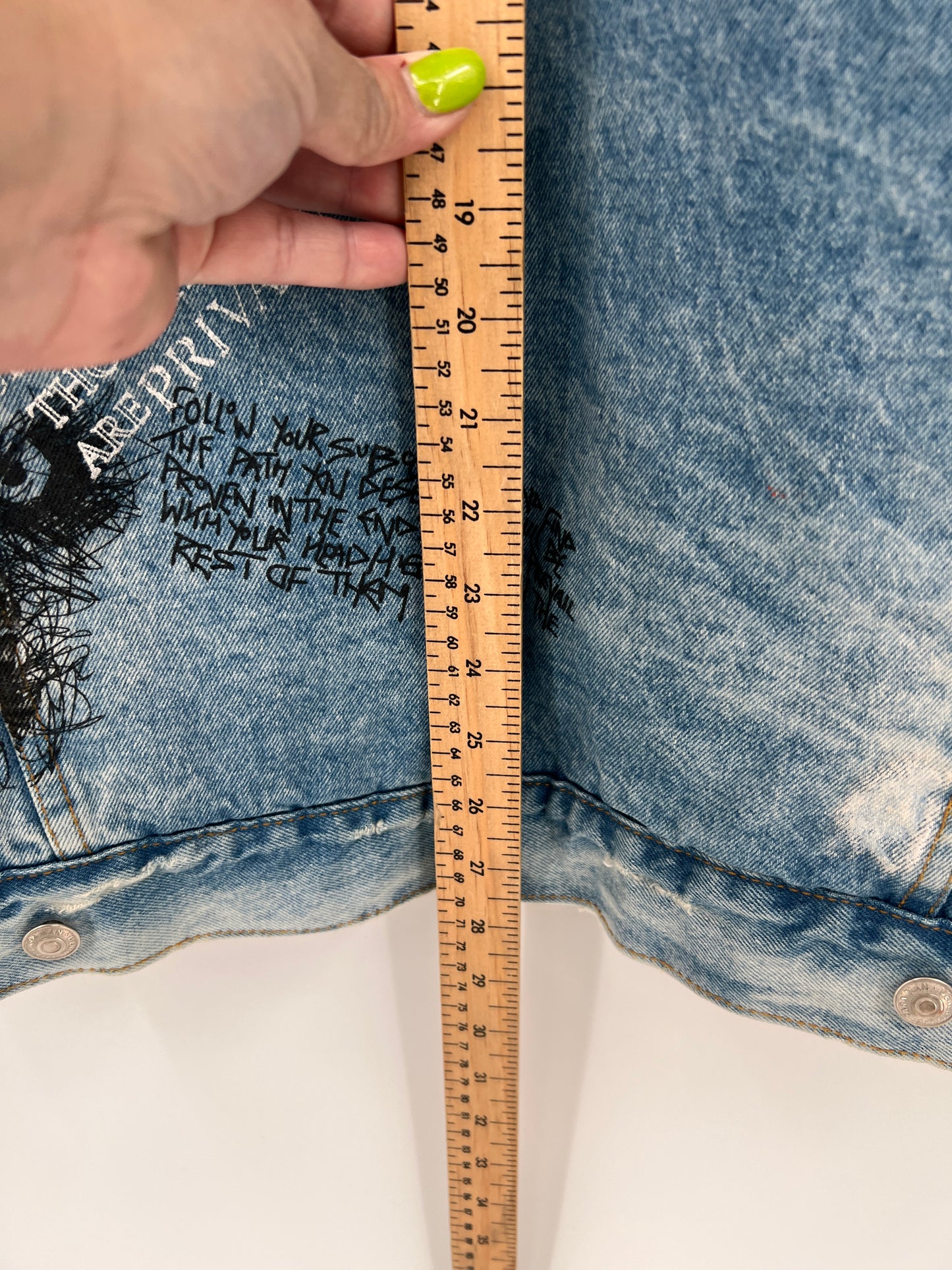 SOLD - Zara Sherpa Graffiti Denim Jacket L