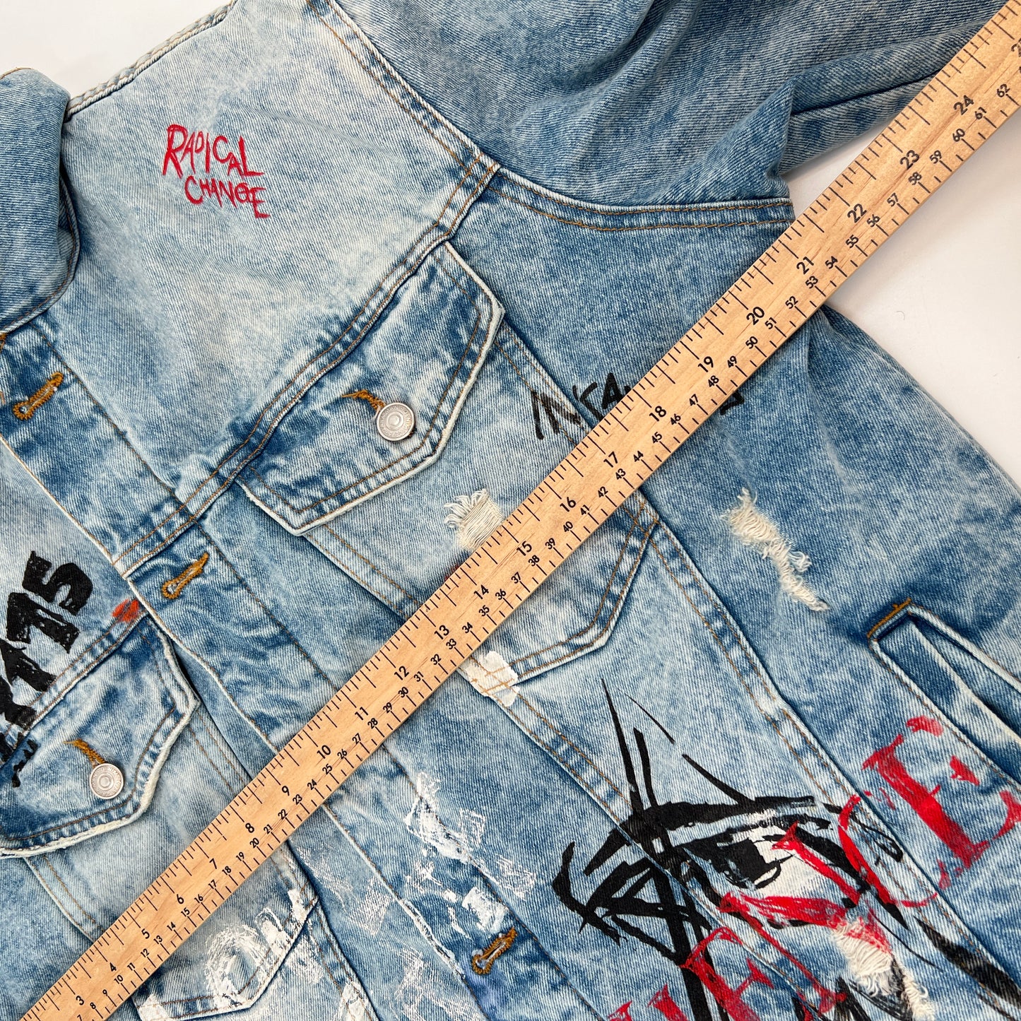 SOLD - Zara Sherpa Graffiti Denim Jacket L