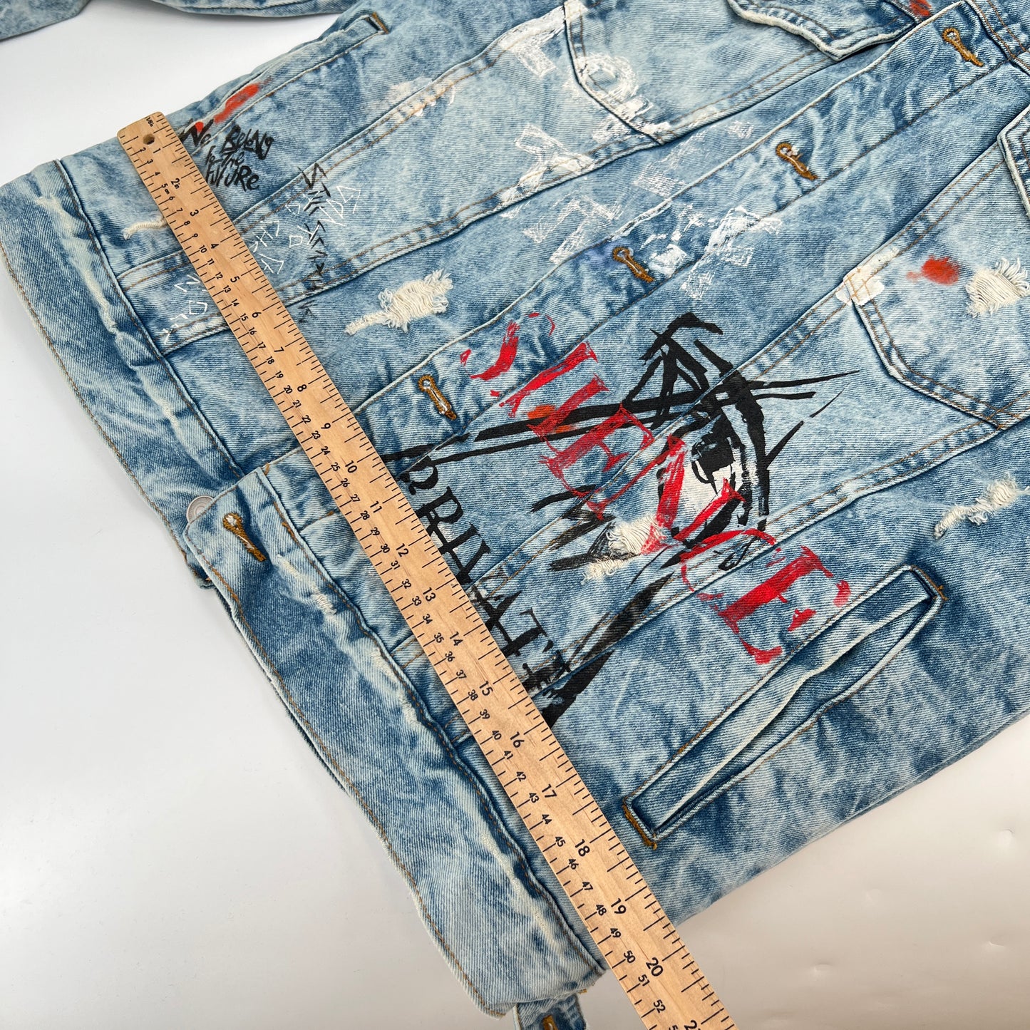 SOLD - Zara Sherpa Graffiti Denim Jacket L