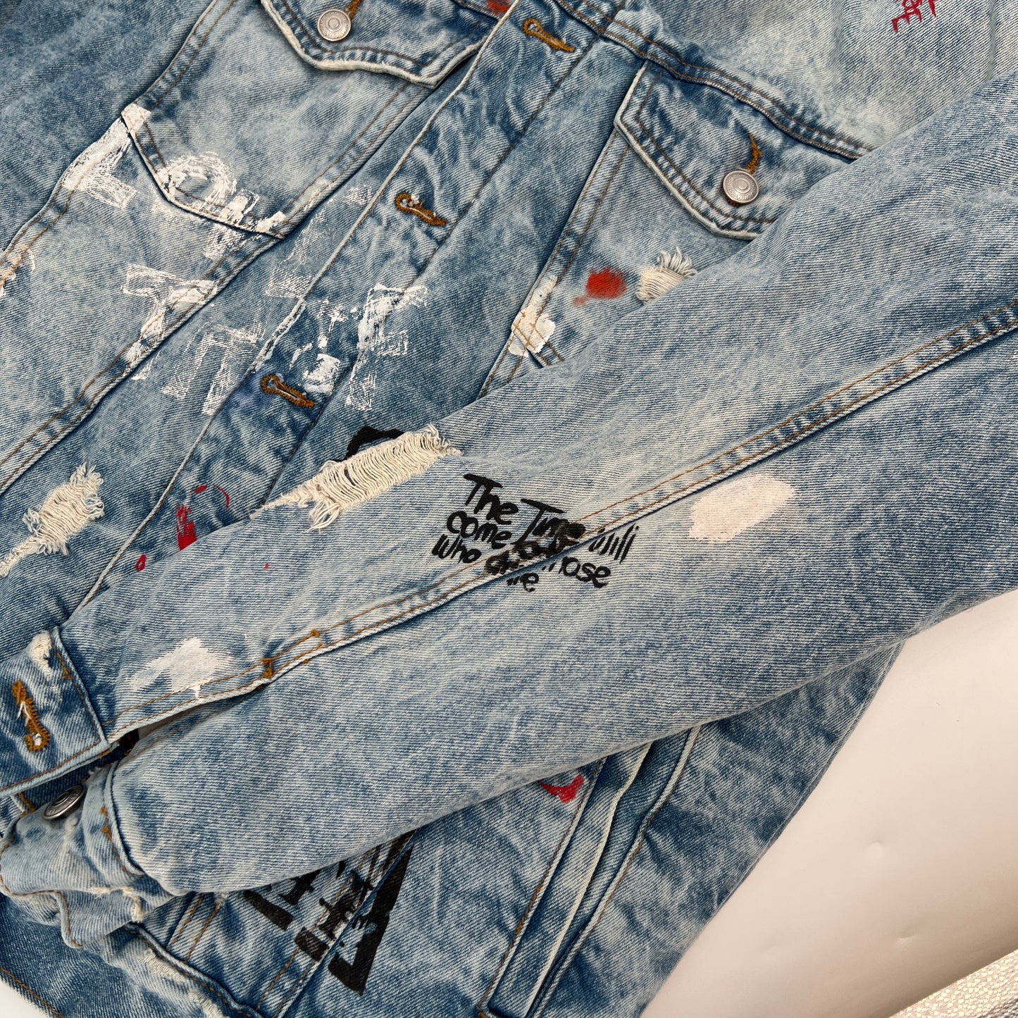 SOLD - Zara Sherpa Graffiti Denim Jacket L