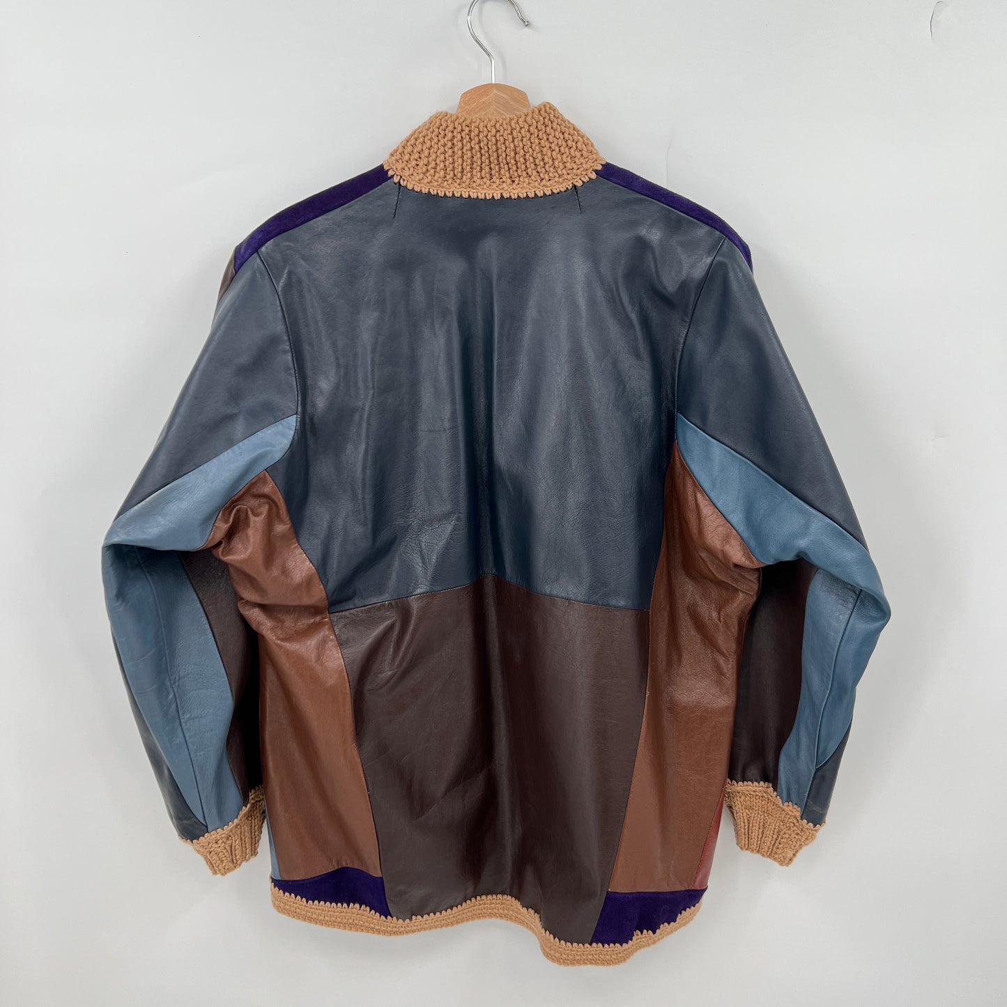 Vintage Patchwork Knitted Details Leather Jacket M/L