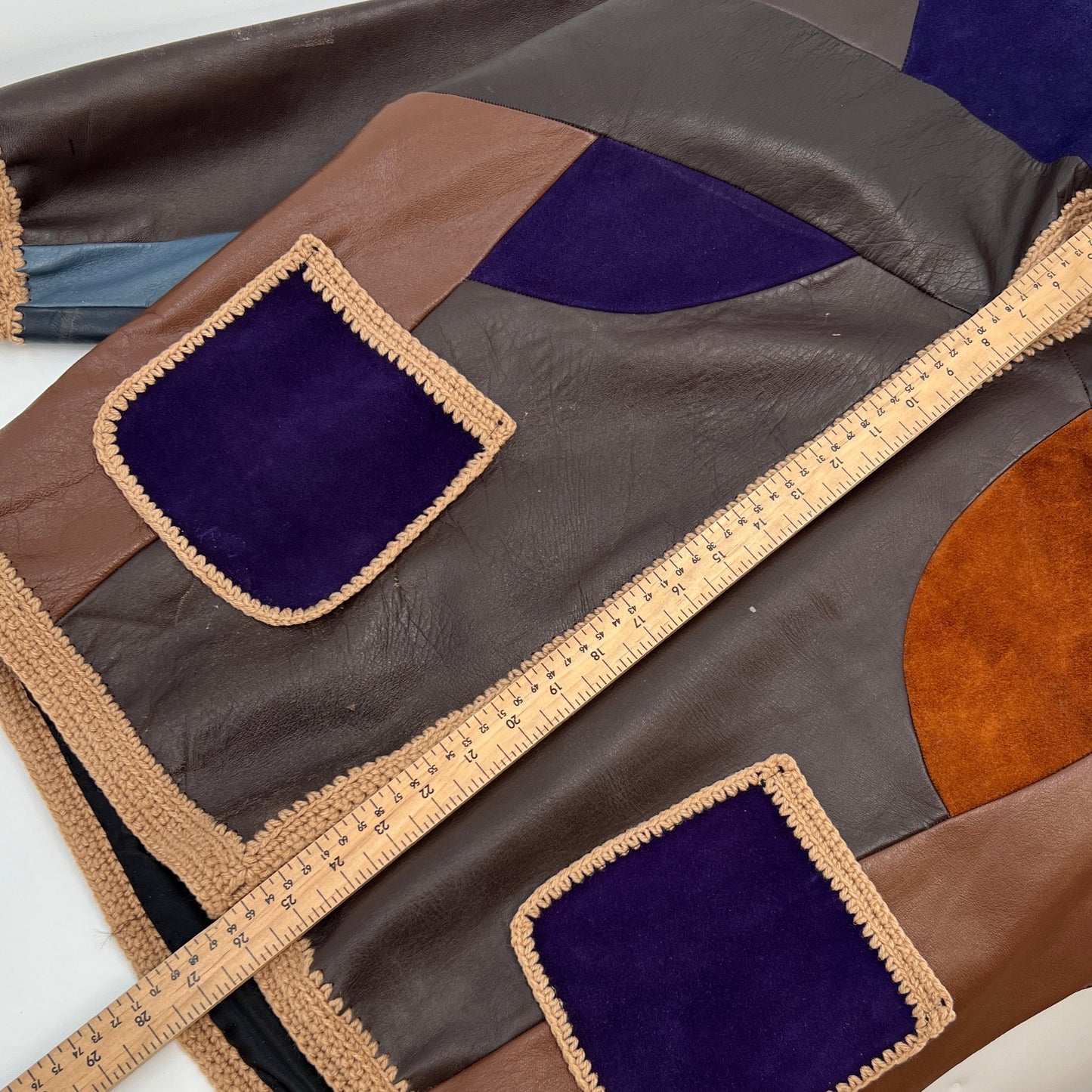 Vintage Patchwork Knitted Details Leather Jacket M/L