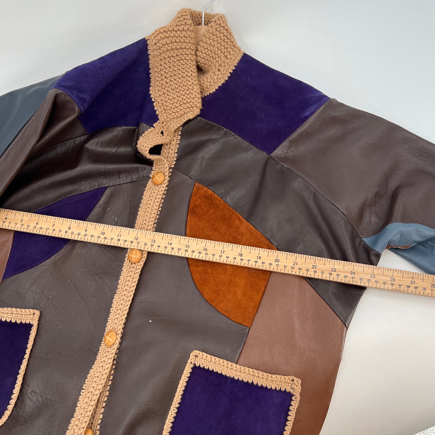 Vintage Patchwork Knitted Details Leather Jacket M/L