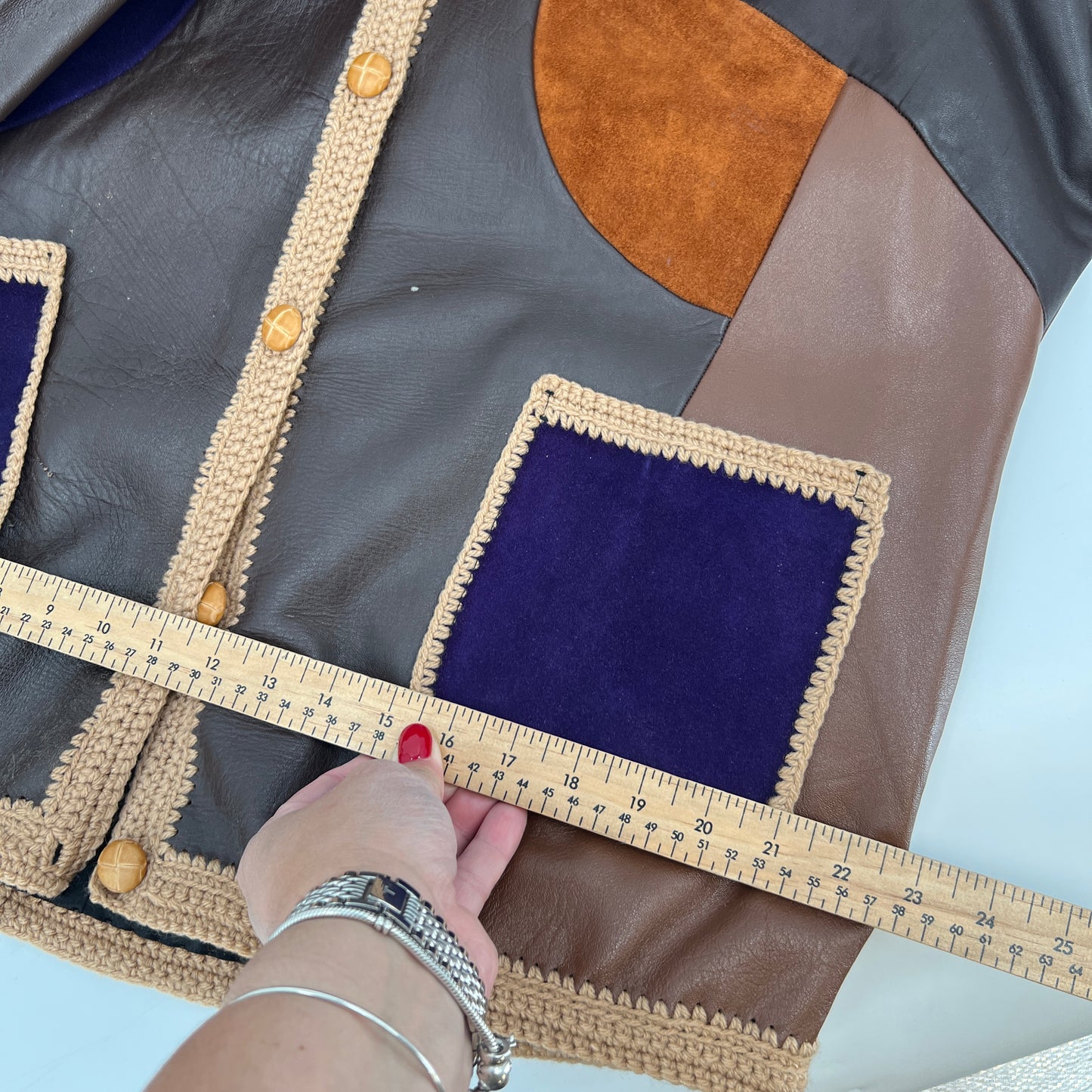 Vintage Patchwork Knitted Details Leather Jacket M/L