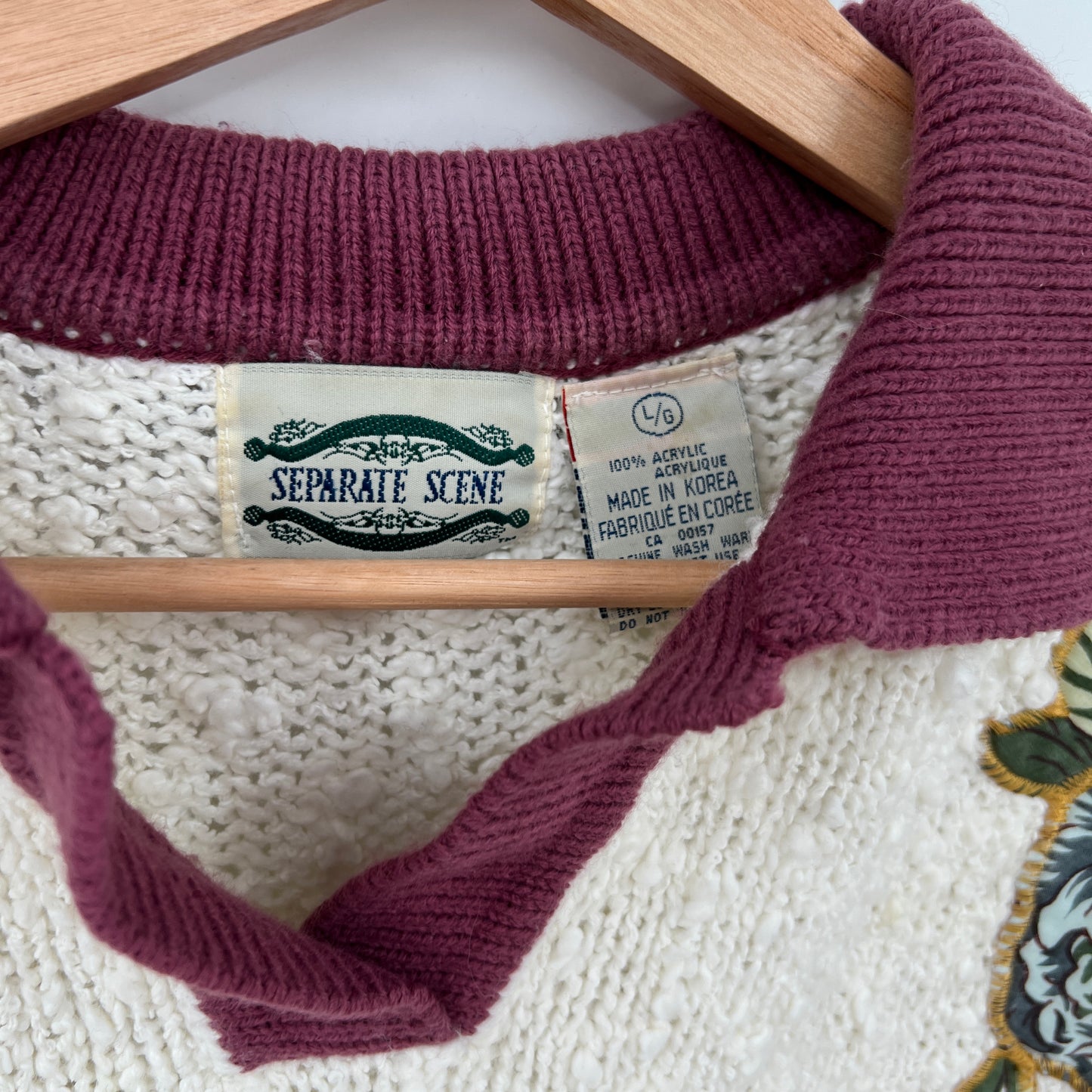 Vintage Separate Scene Popcorn knit Floral Patch Sweater S/M