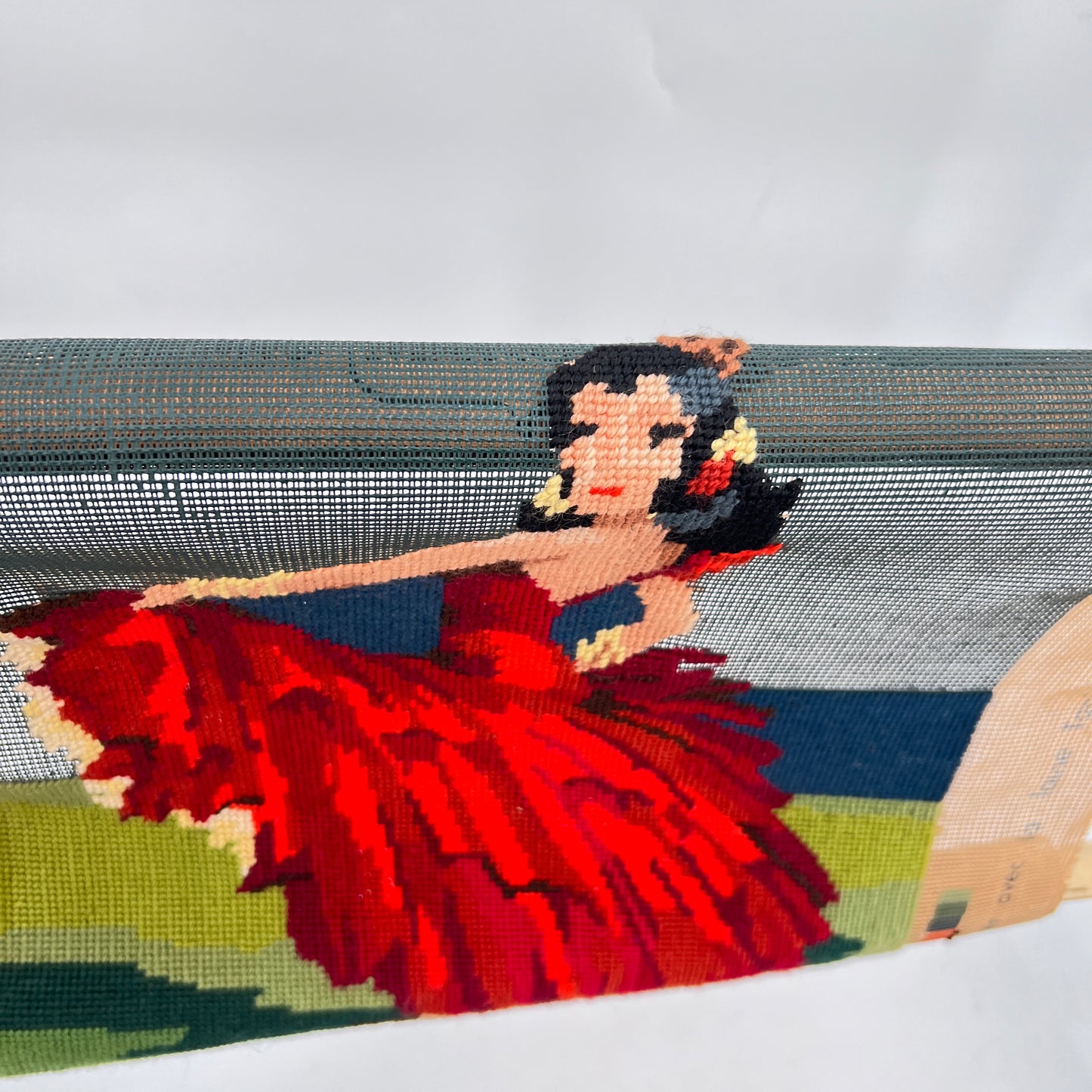 Vintage Unfinished Needlepoint Flamenco Dancer with Frame