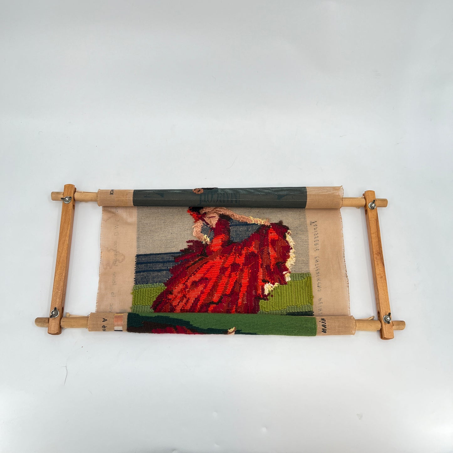 Vintage Unfinished Needlepoint Flamenco Dancer with Frame