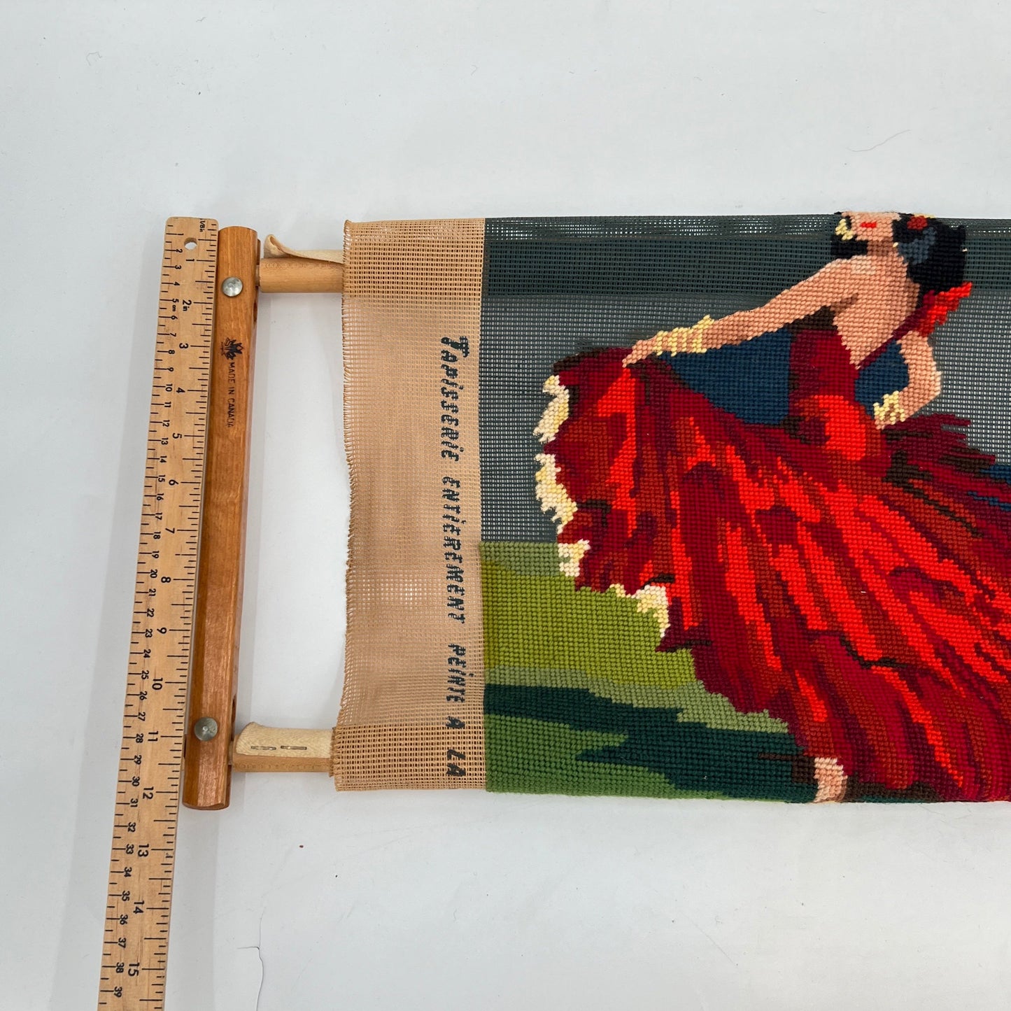 Vintage Unfinished Needlepoint Flamenco Dancer with Frame