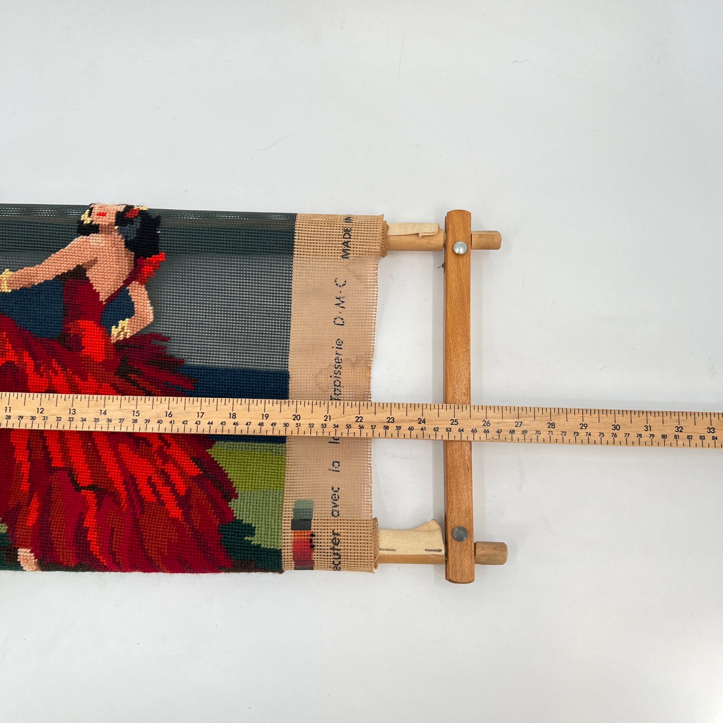 Vintage Unfinished Needlepoint Flamenco Dancer with Frame