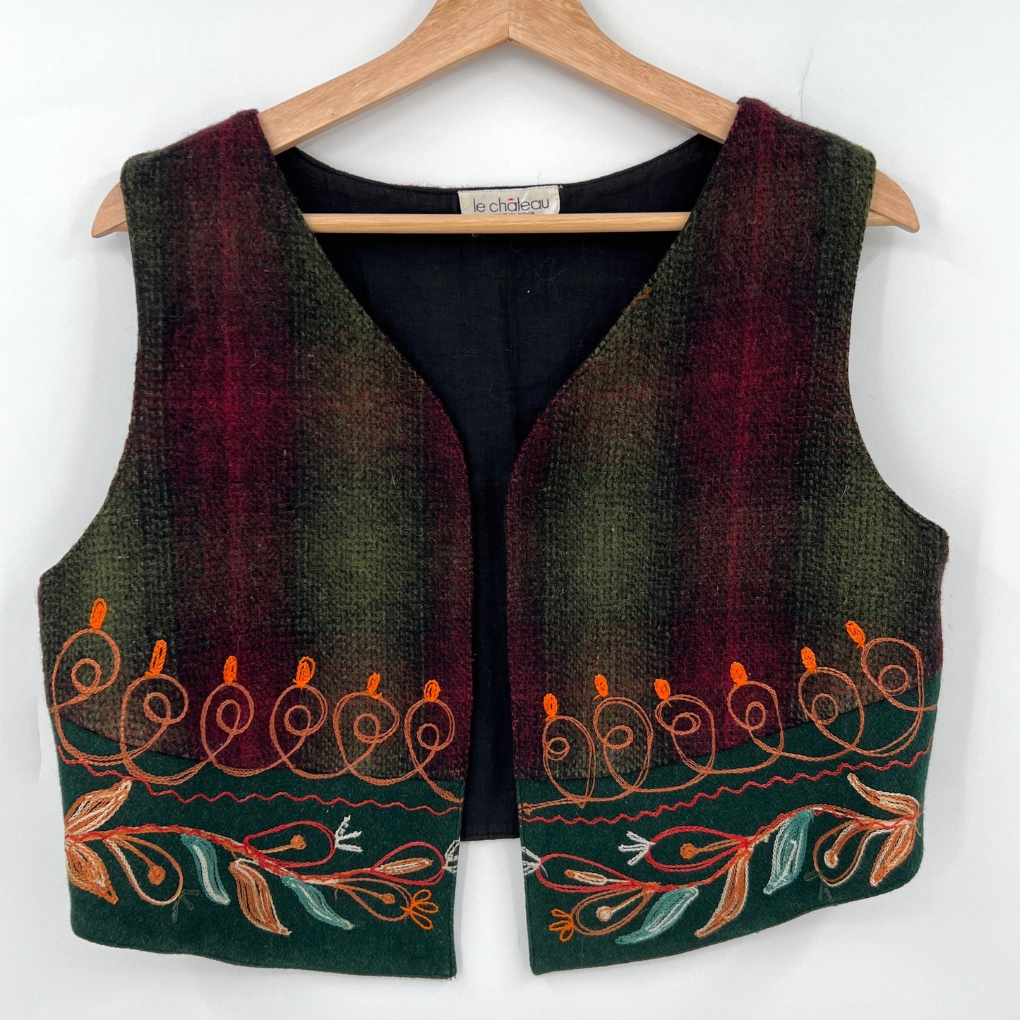 SOLD. Vintage Le Chateau Wool Embroidered Open Vest M