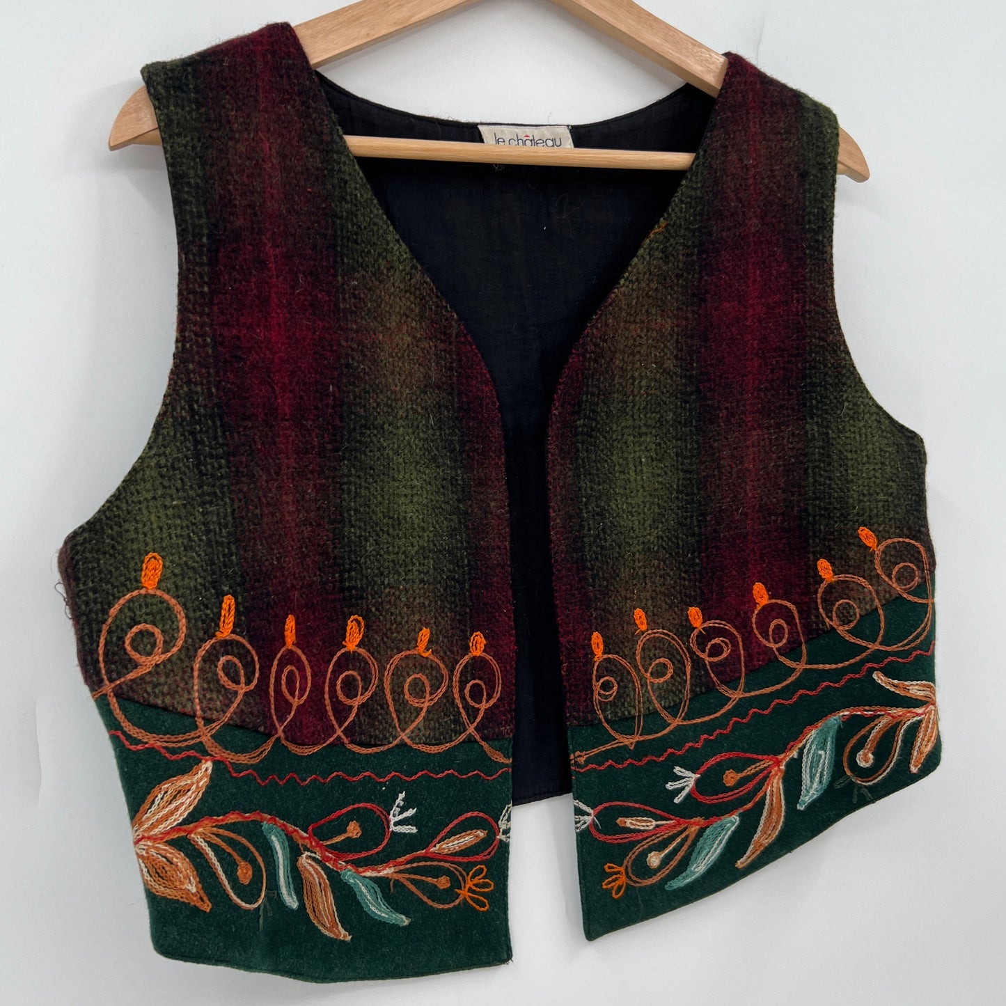 SOLD. Vintage Le Chateau Wool Embroidered Open Vest M