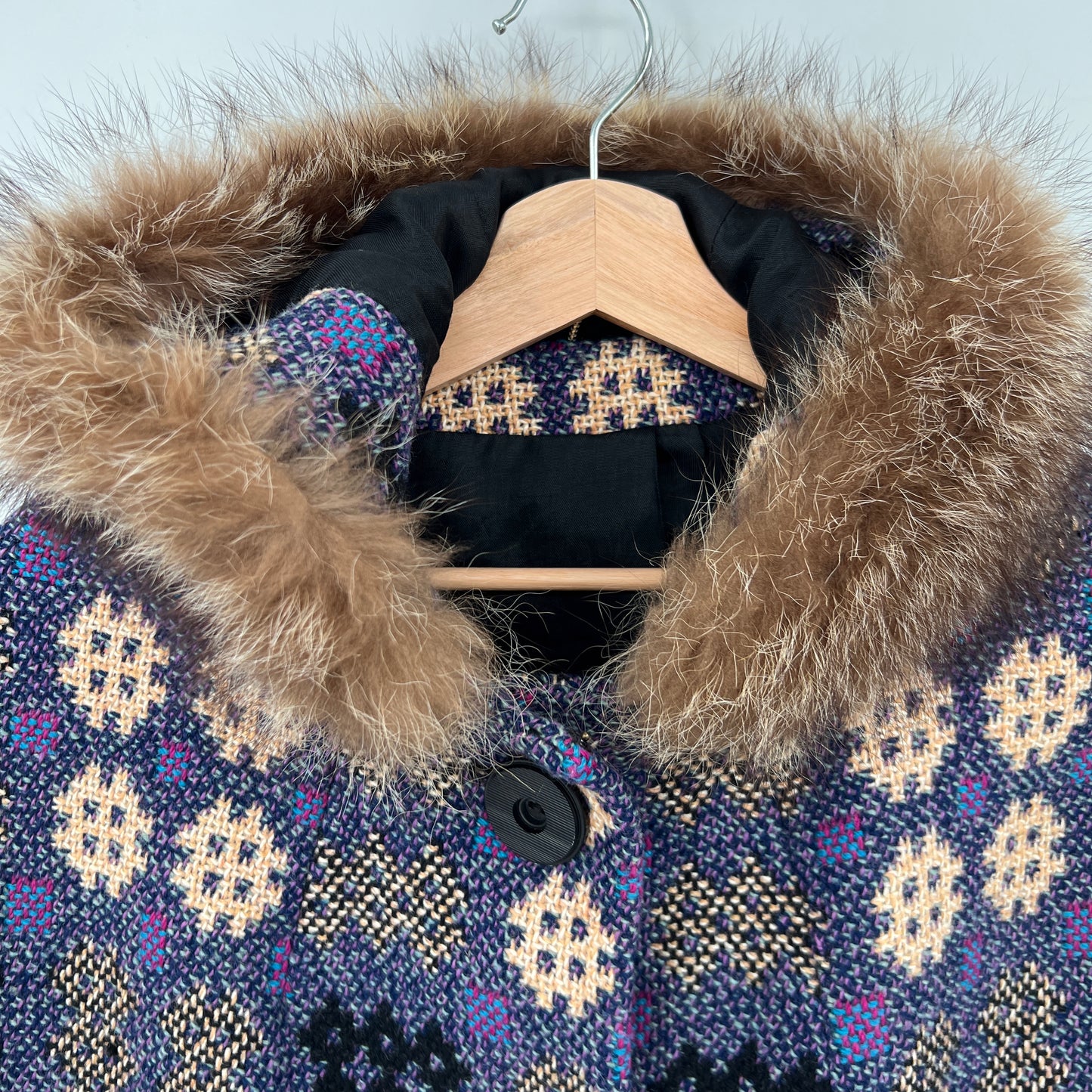 Vintage Wool Fur Trim Hooded Cape XS/S