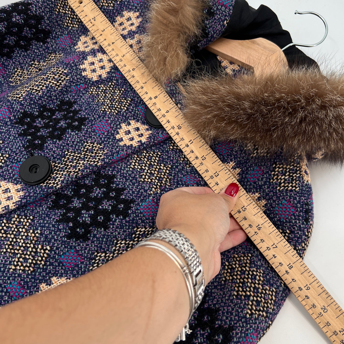 Vintage Wool Fur Trim Hooded Cape XS/S