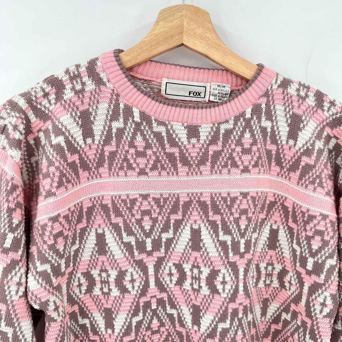 Vintage Fox Acrylic Geometric Print Sweater M