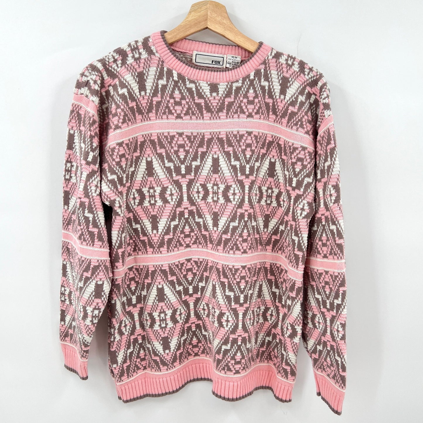 Vintage Fox Acrylic Geometric Print Sweater M