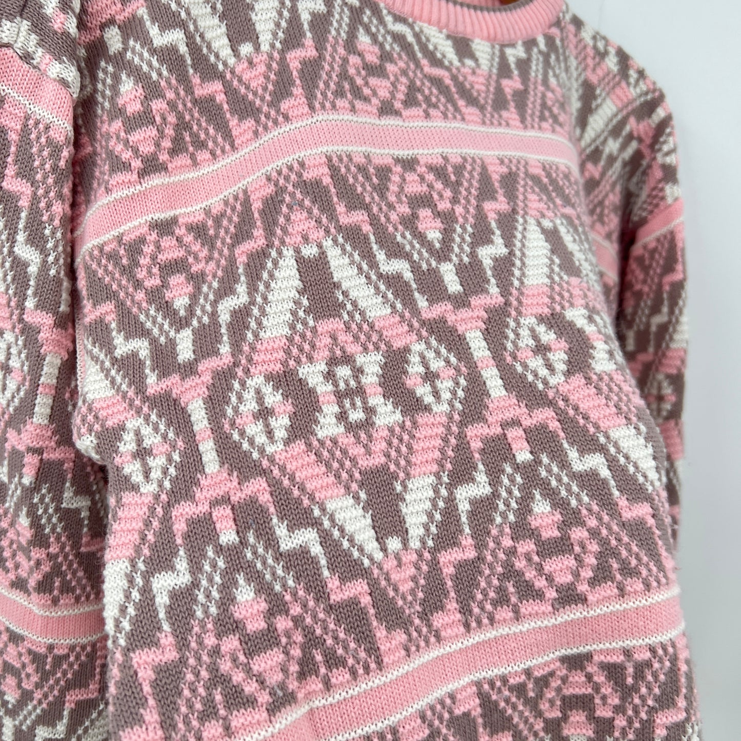 Vintage Fox Acrylic Geometric Print Sweater M