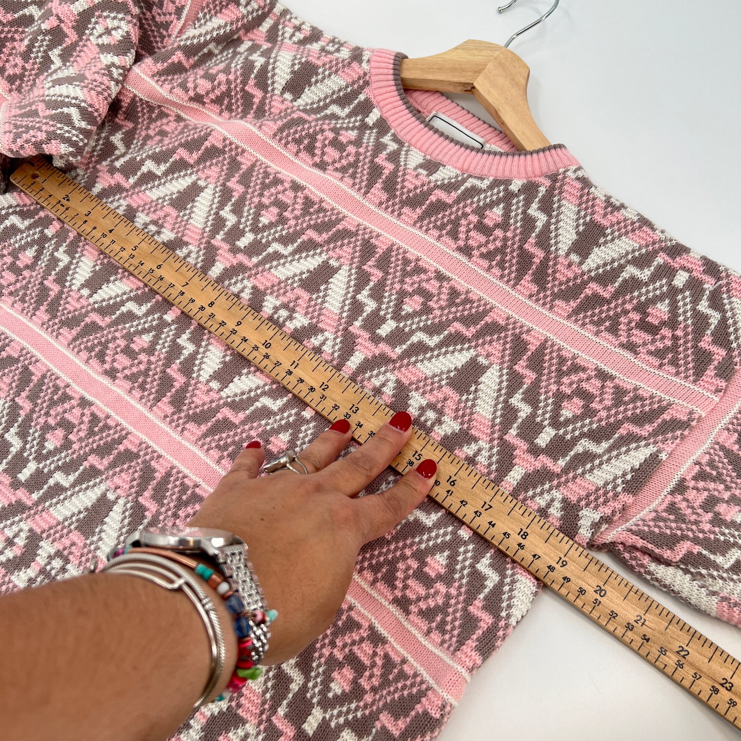 Vintage Fox Acrylic Geometric Print Sweater M
