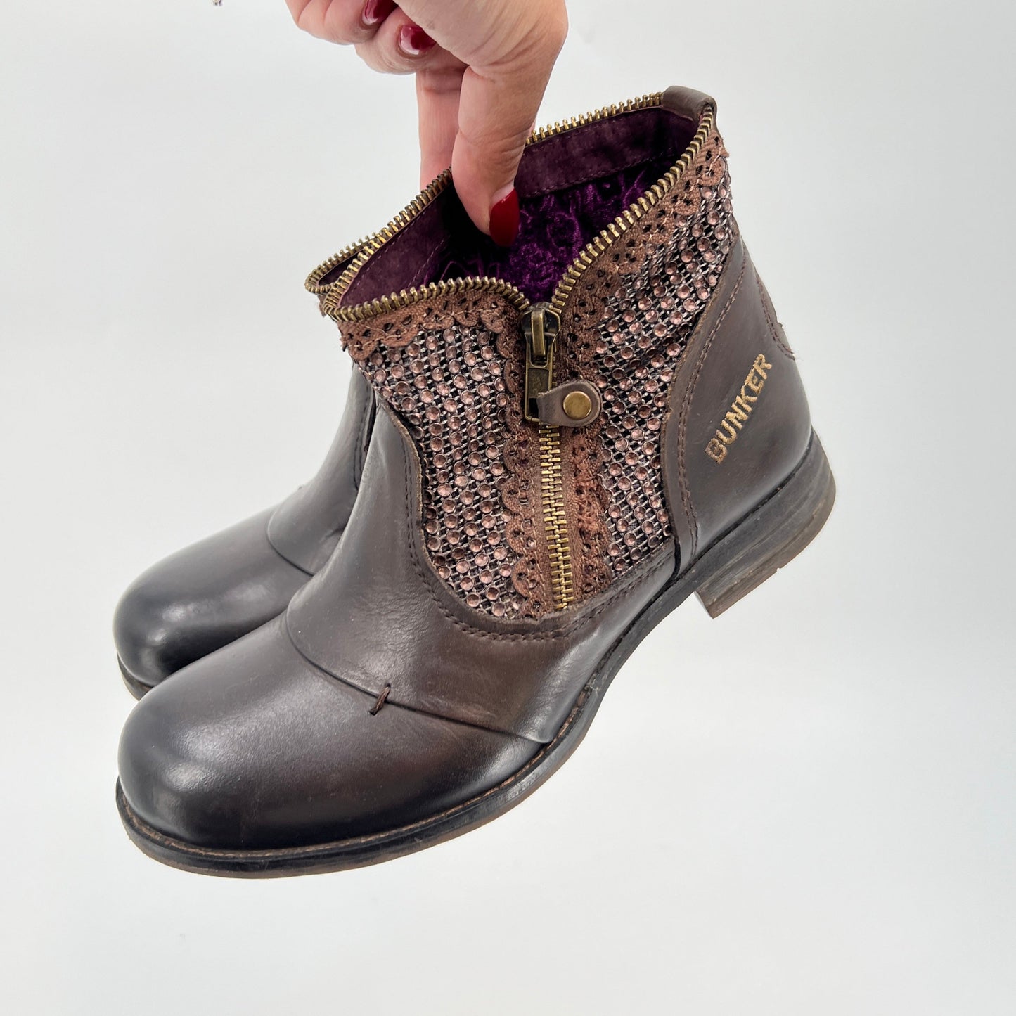 SOLD. Bunker Leather Metal Mesh Boots 36EU