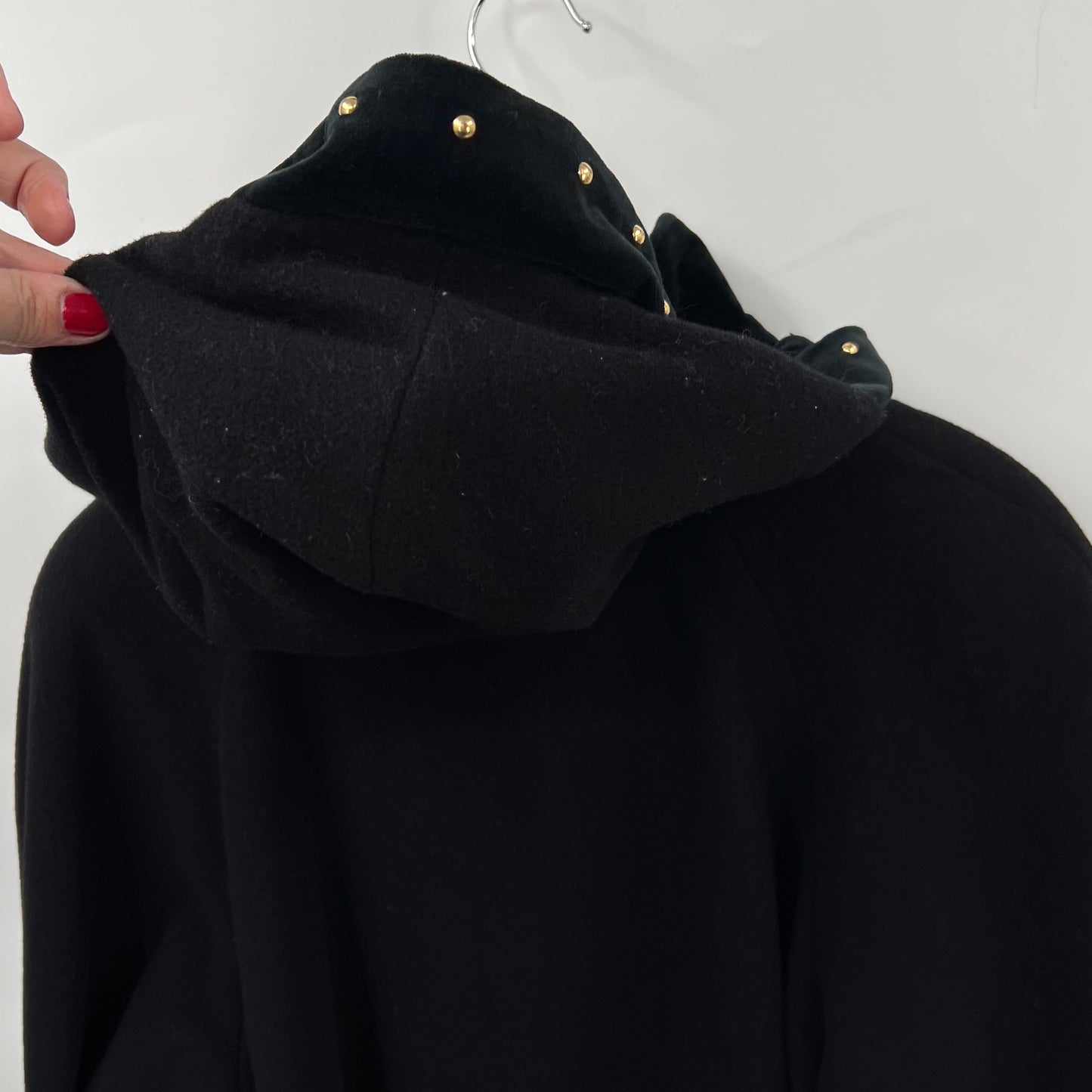 Vintage Emblem Hooded Wool Coat