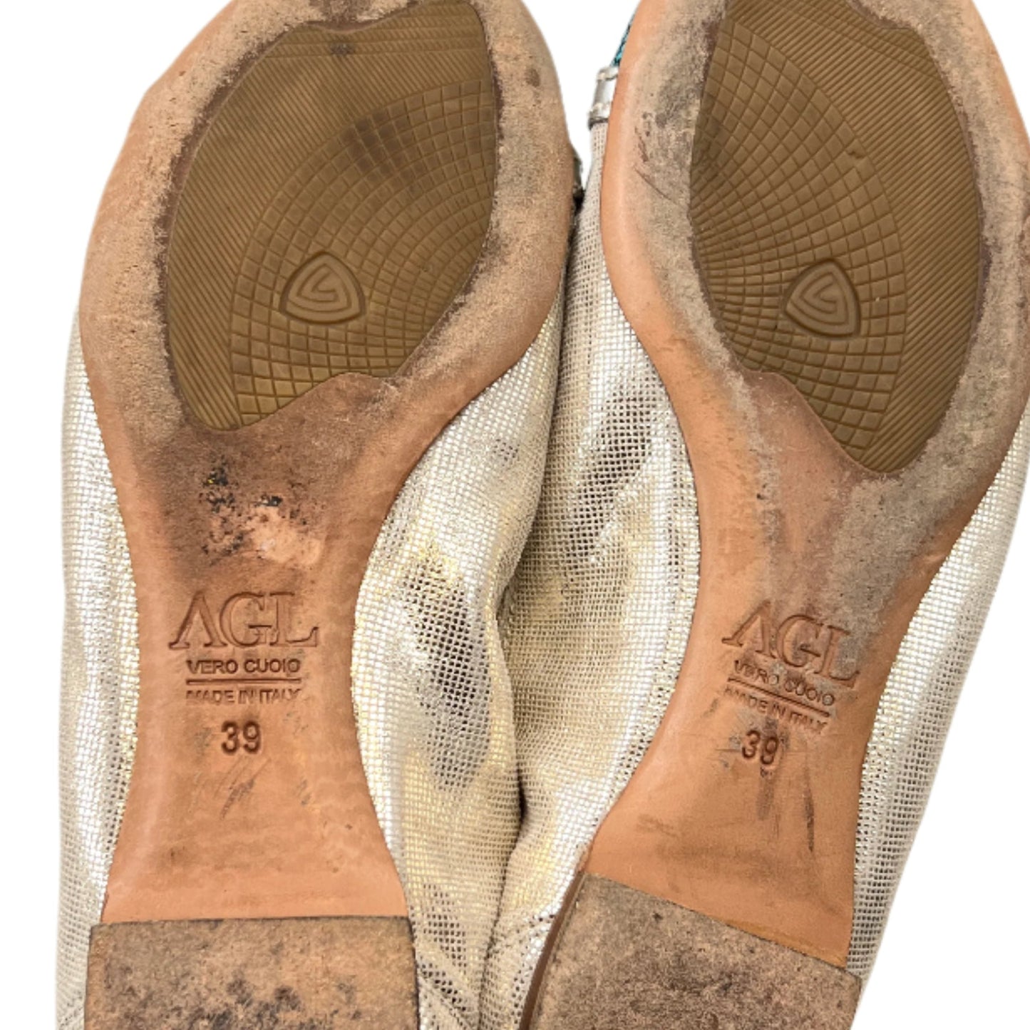 AGL Metallic Leather Flat Shoes