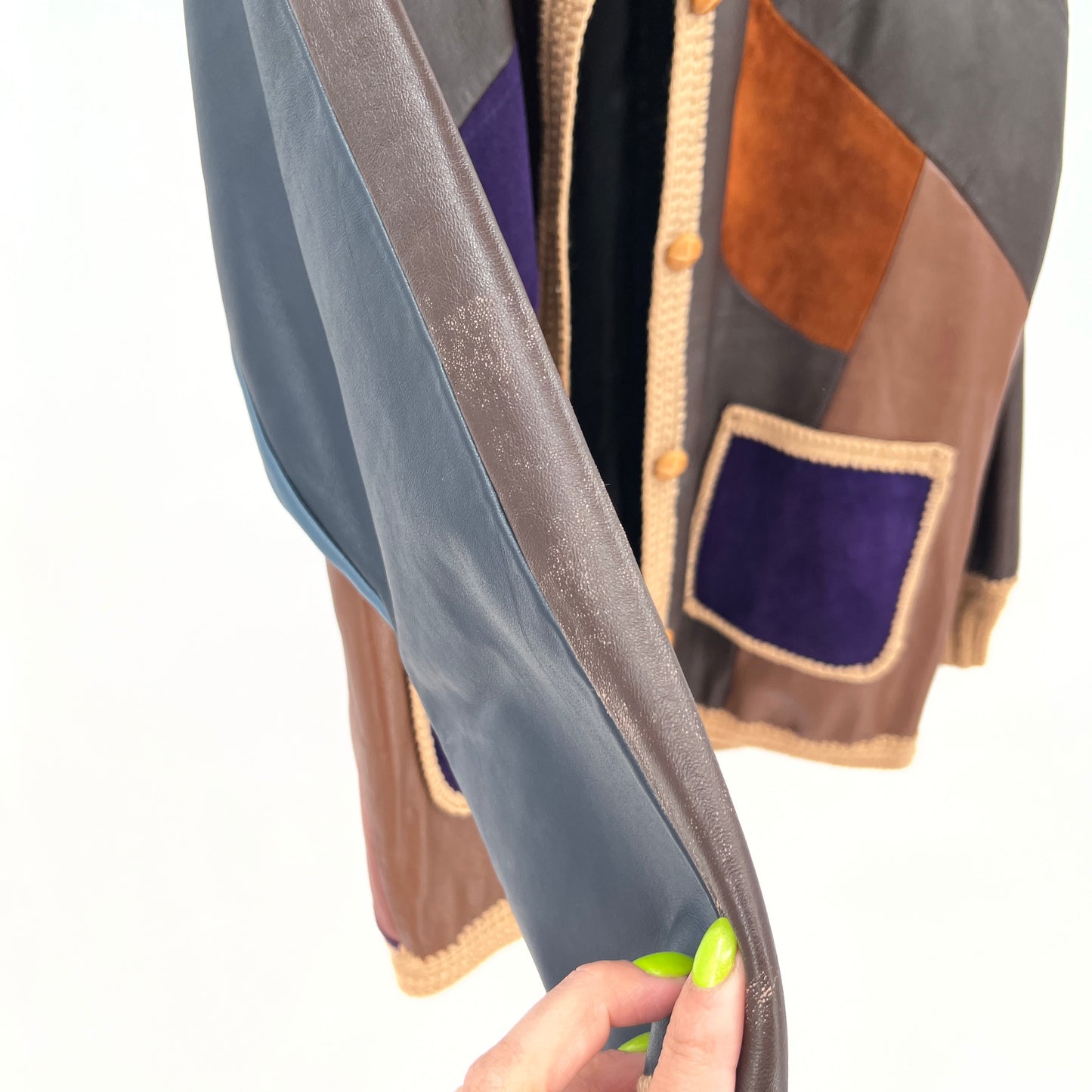 Vintage Patchwork Knitted Details Leather Jacket M/L
