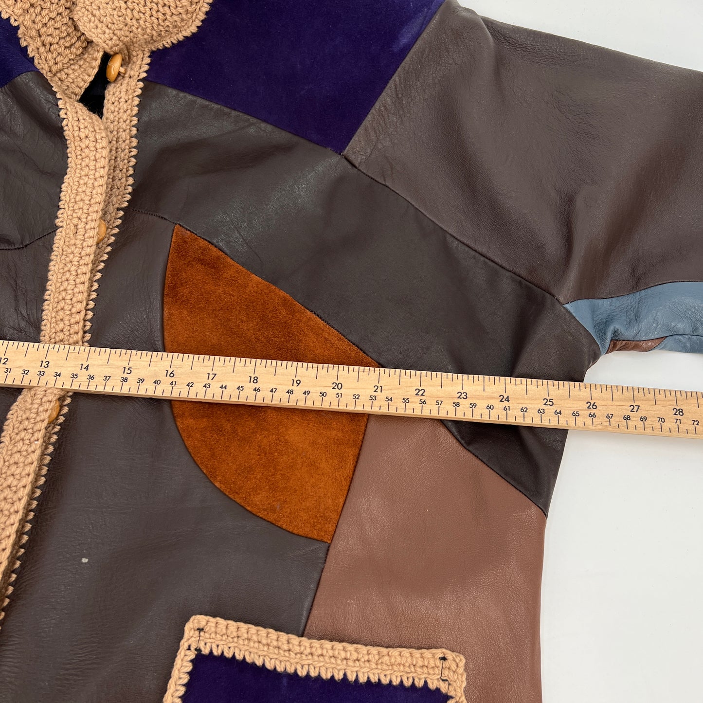 Vintage Patchwork Knitted Details Leather Jacket M/L