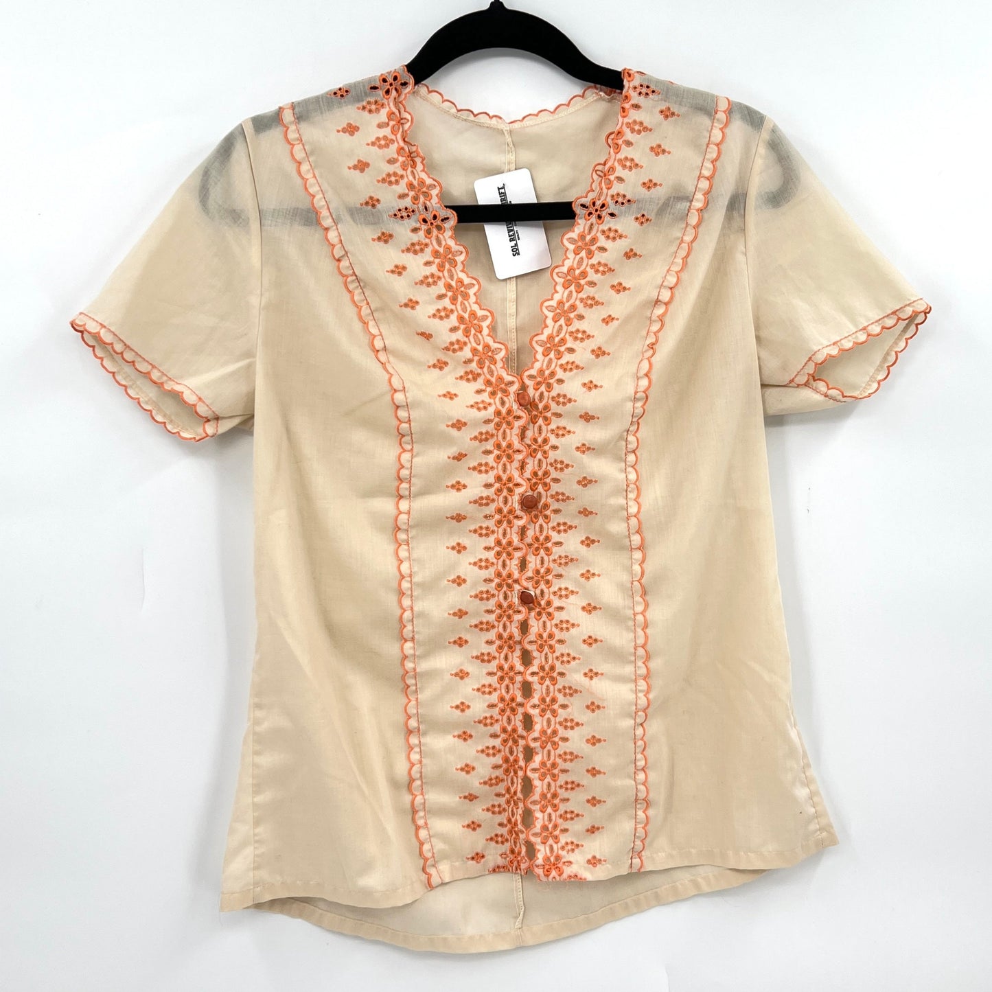 Vintage Triumph Sheer Embroidered Top S
