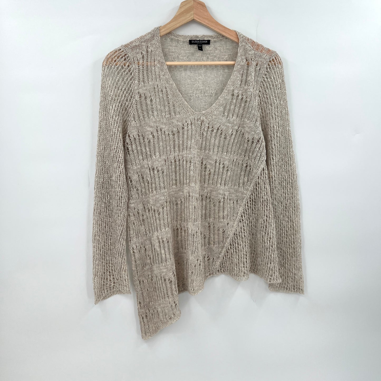Eileen Fisher Loose Knit Linen Blend Asymmetrical Sweater PL