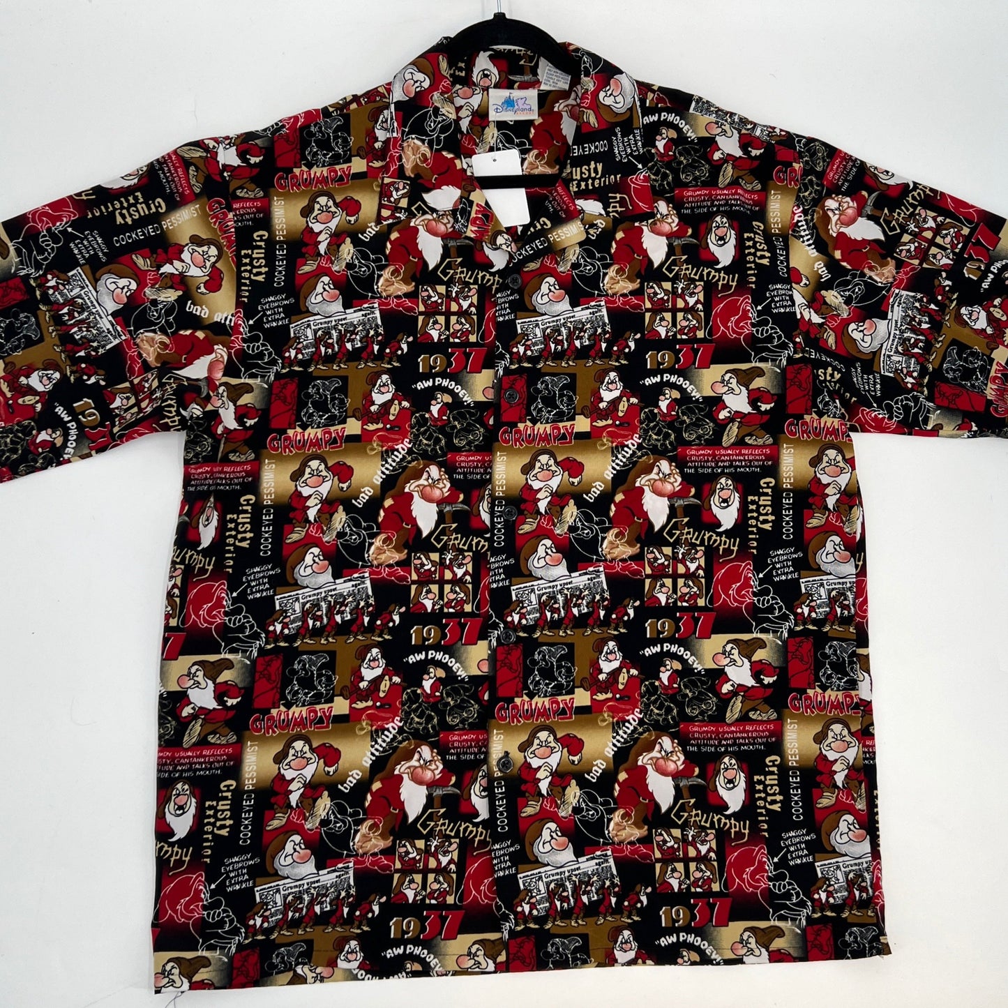Vintage Disneyland Grumpy Print All Over Hawaiian Button Down Shirt XL