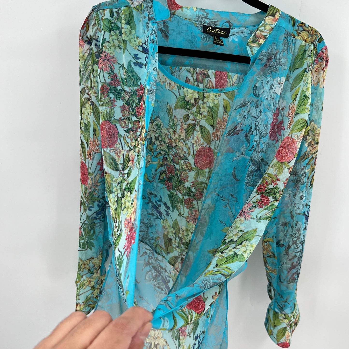 Cartise Floral Faux Wrap High Low Blouse