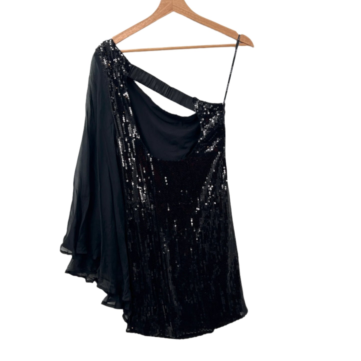 Bebe Sequin One Shoulder Cape Mini Dress